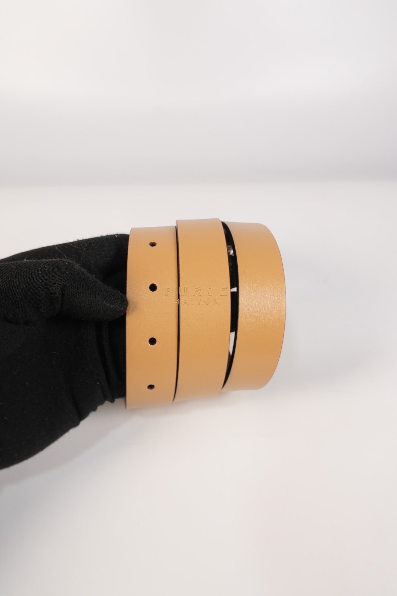 Reversible & Adjustable Gancini Belt in Light Caramel and Red Leather | Purse Maison Luxury Bags Shop