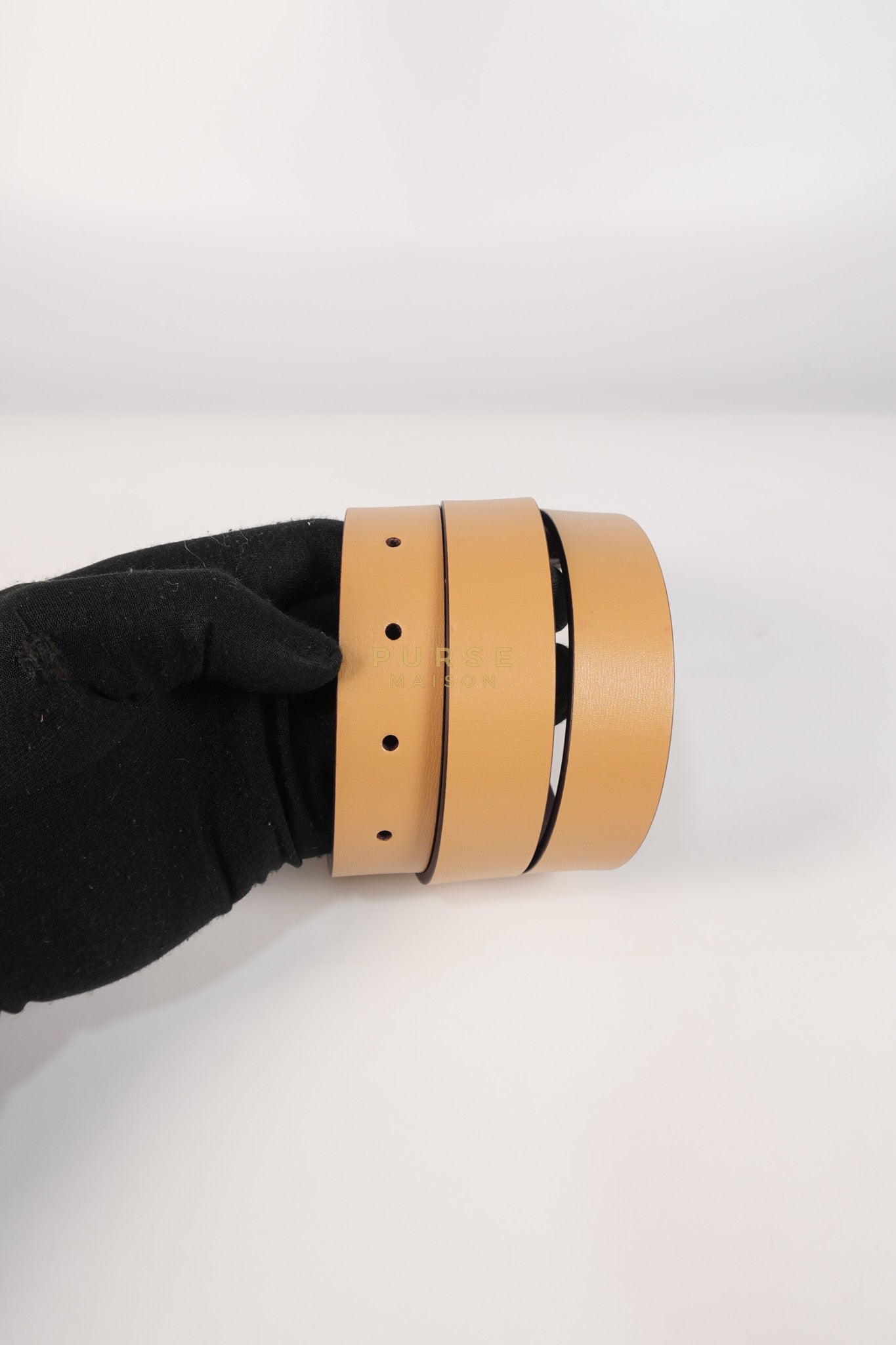 Reversible & Adjustable Gancini Belt in Light Caramel and Red Leather | Purse Maison Luxury Bags Shop