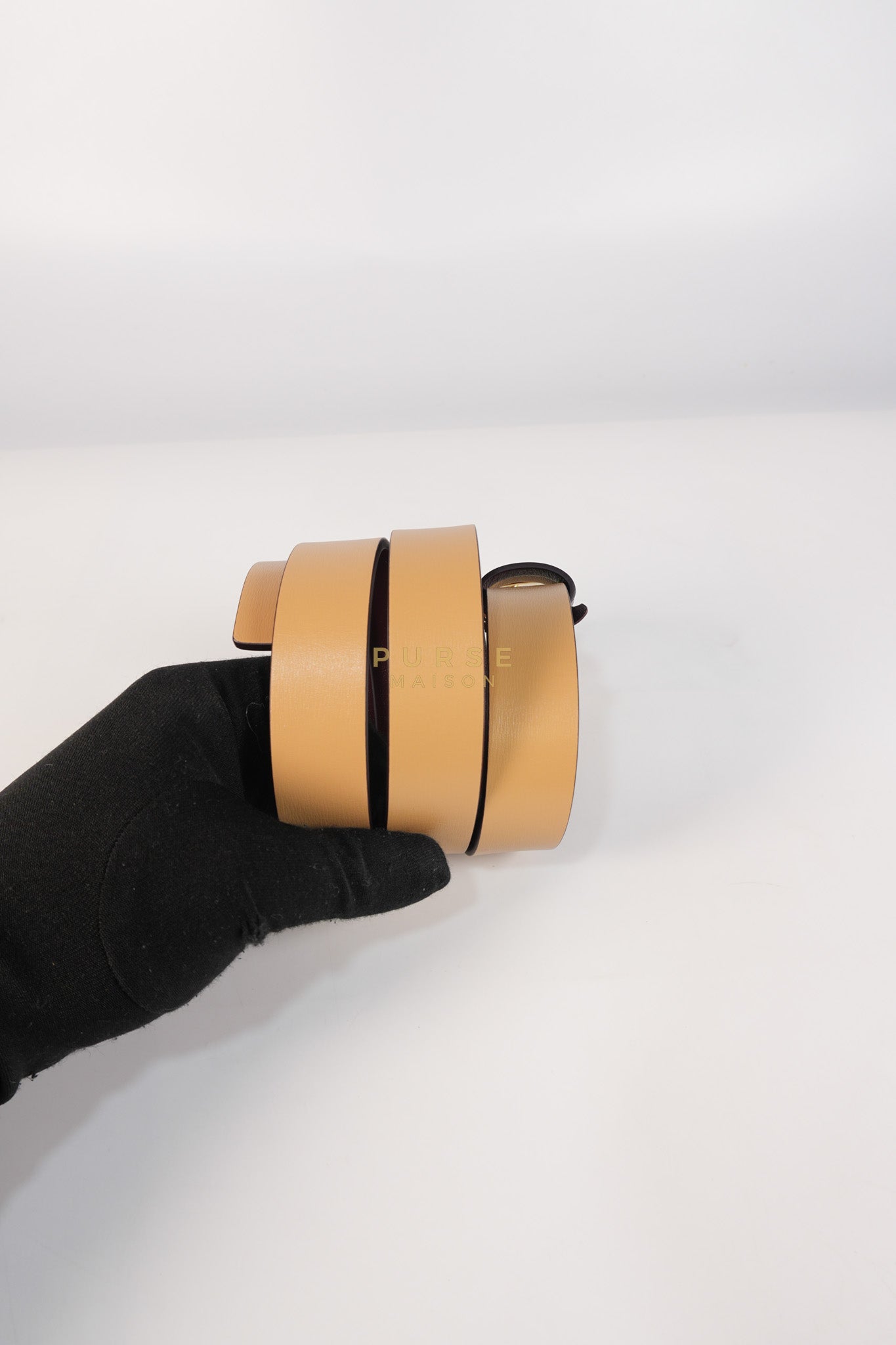 Reversible & Adjustable Gancini Belt in Light Caramel and Red Leather | Purse Maison Luxury Bags Shop