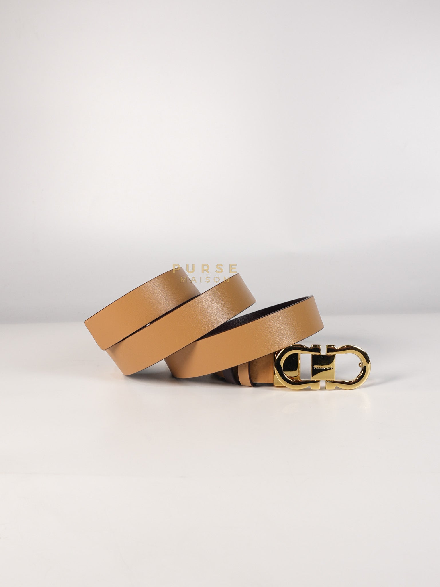 Reversible & Adjustable Gancini Belt in Light Caramel and Red Leather | Purse Maison Luxury Bags Shop
