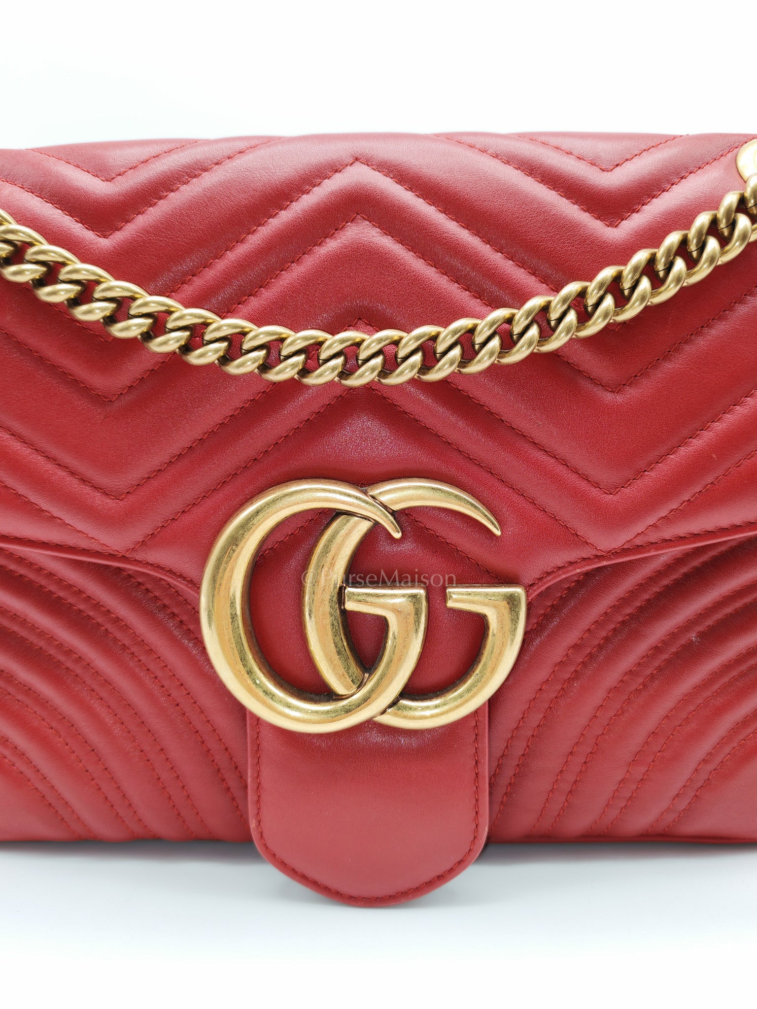 Marmont Medium in Hibiscus Red Calfskin Leather Shoulder Bag