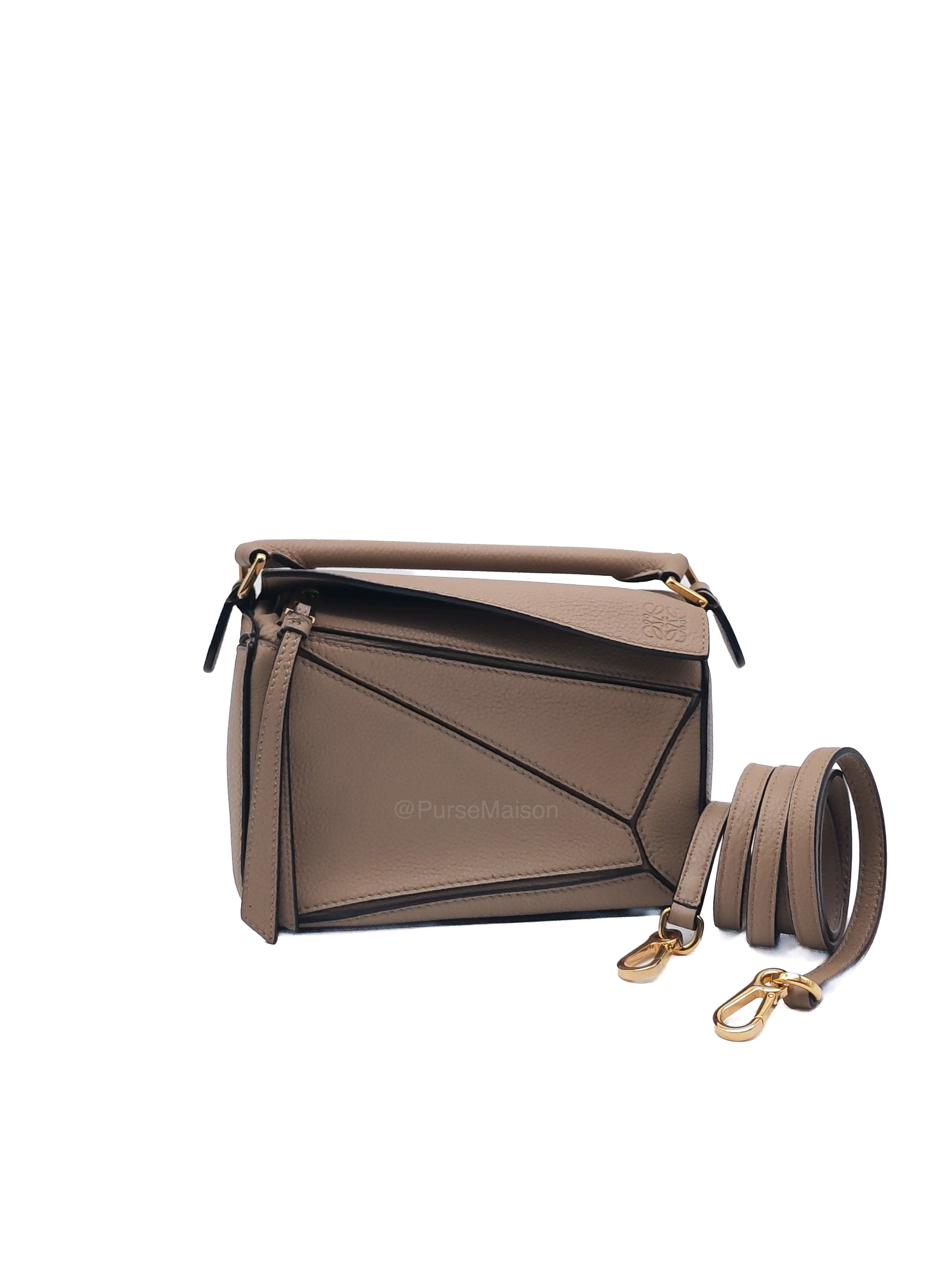 Loewe Puzzle Bag Mini in Taupe Calfskin Leather and Gold Hardware