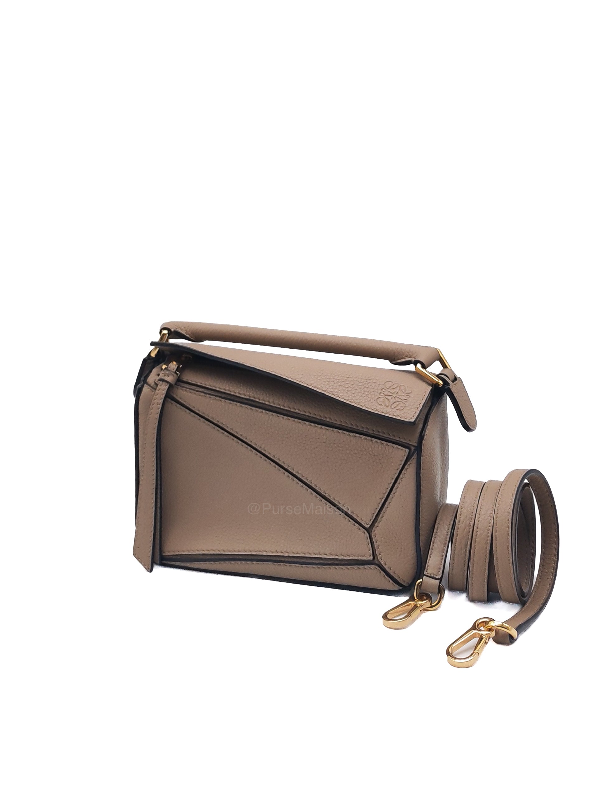 Loewe Puzzle Bag Mini in Taupe Calfskin Leather and Gold Hardware