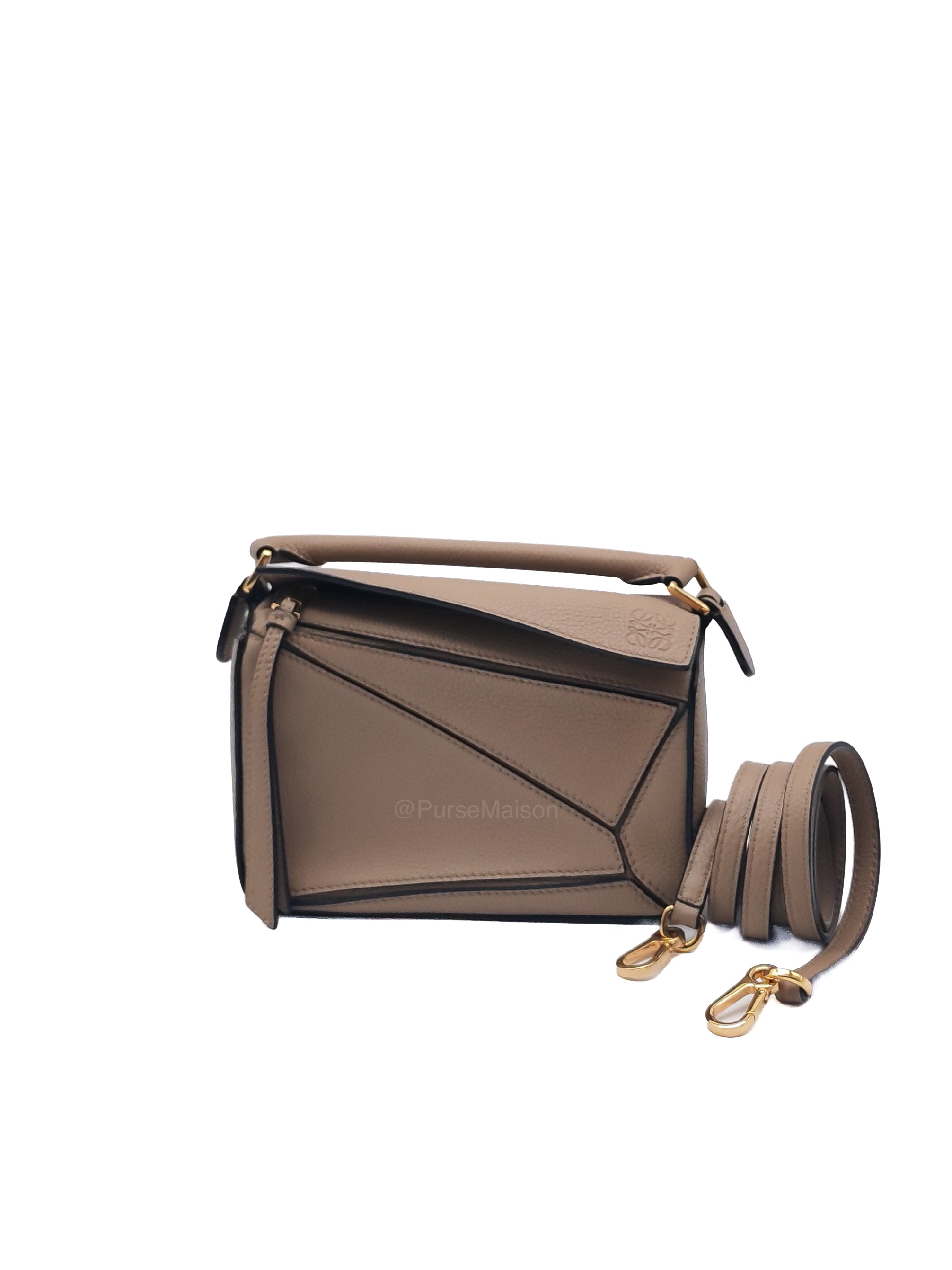 Loewe Puzzle Bag Mini in Taupe Calfskin Leather and Gold Hardware