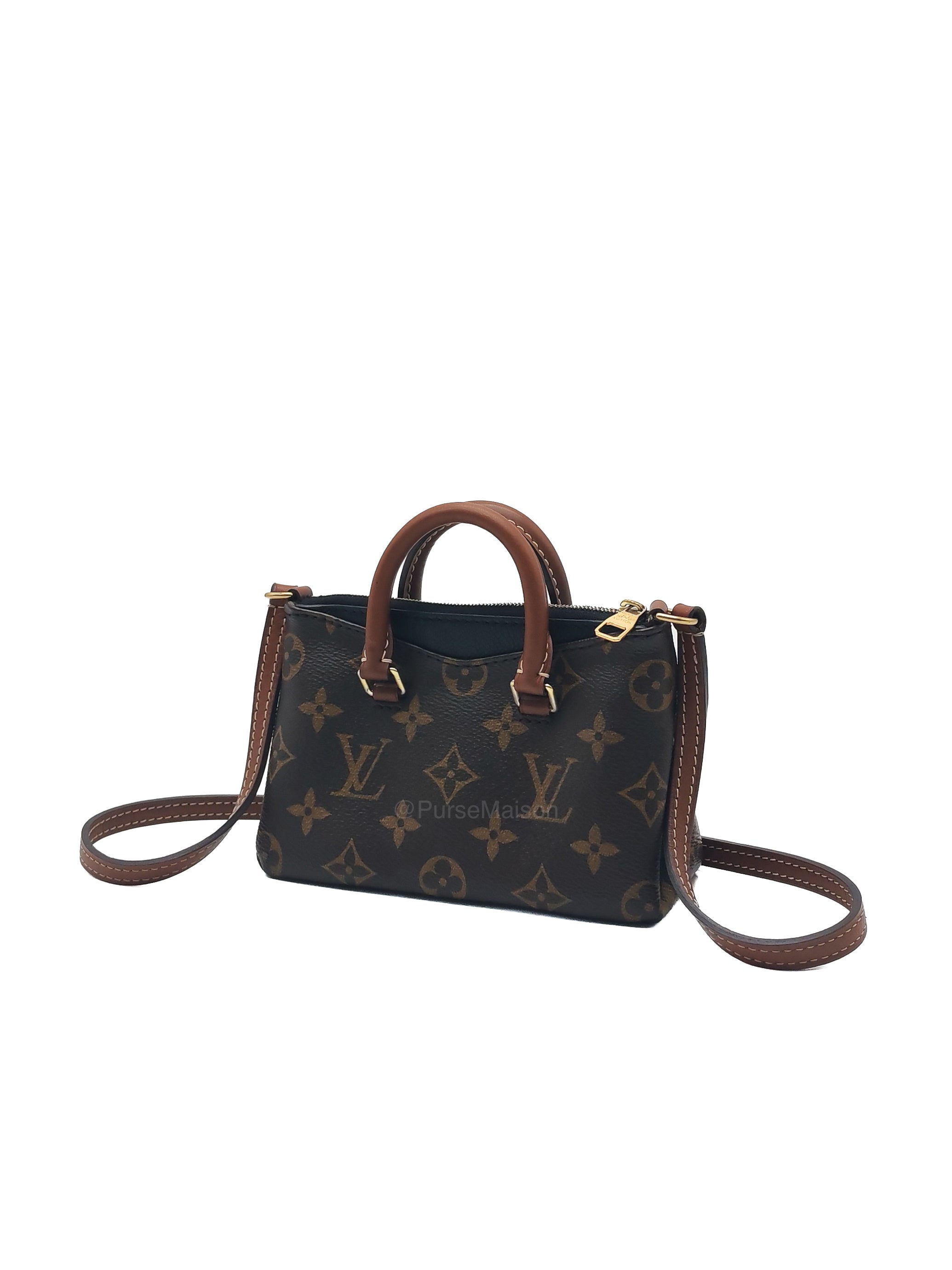 Louis Vuitton Nano Pallas Two Way Hand Bag in Monogram Canvas and Gold Hardware (Datecode: SN5115)