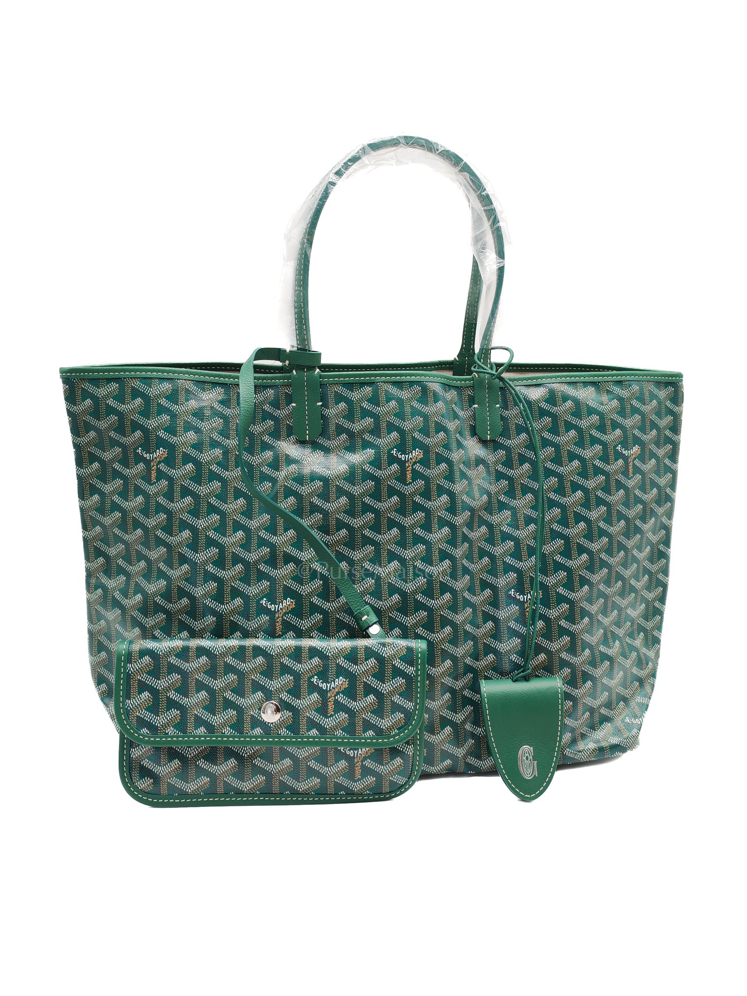 Saint Louis PM in Vert/Green Goyardine Canvas with Croc Universel Clip Charm