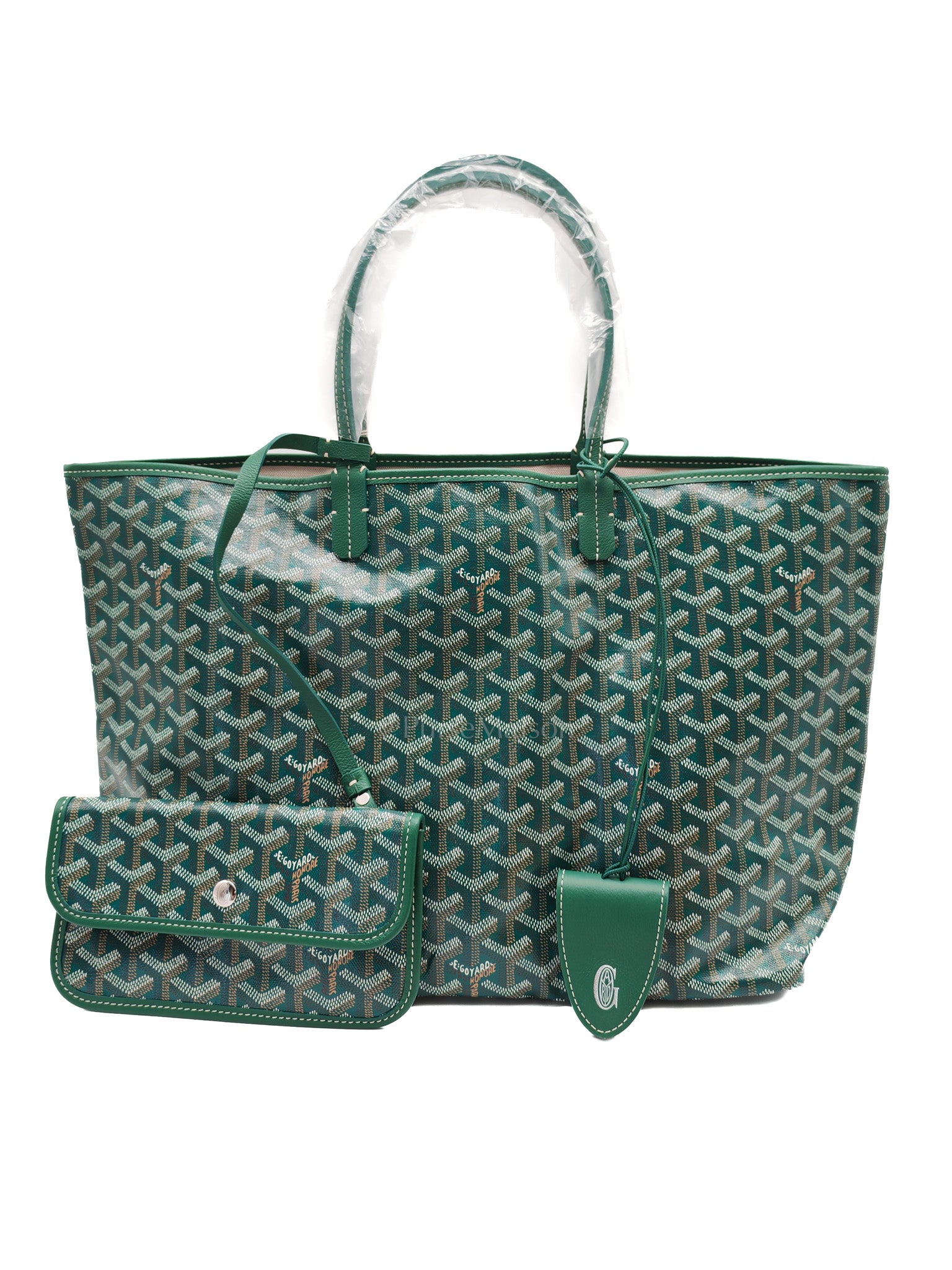 Saint Louis PM in Vert/Green Goyardine Canvas with Croc Universel Clip Charm