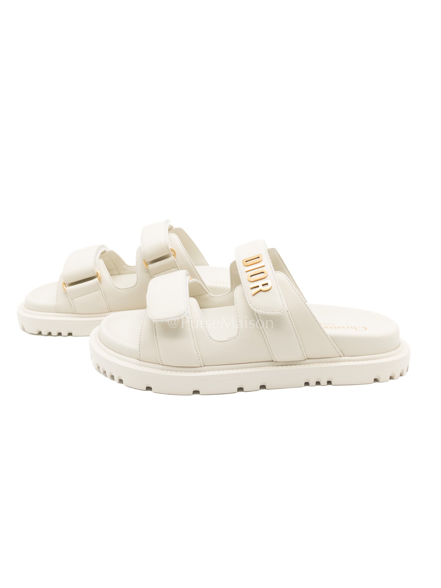 Christian Dior Dioract Sandals in White Lambskin Leather & Gold Hardware Size 36.5 EU (23.5cm)