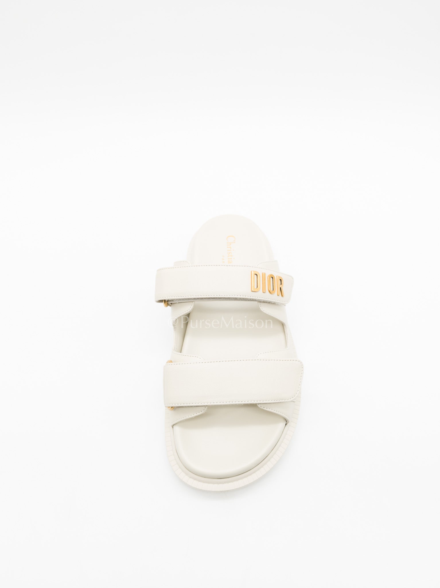 Christian Dior Dioract Sandals in White Lambskin Leather & Gold Hardware Size 36.5 EU (23.5cm)
