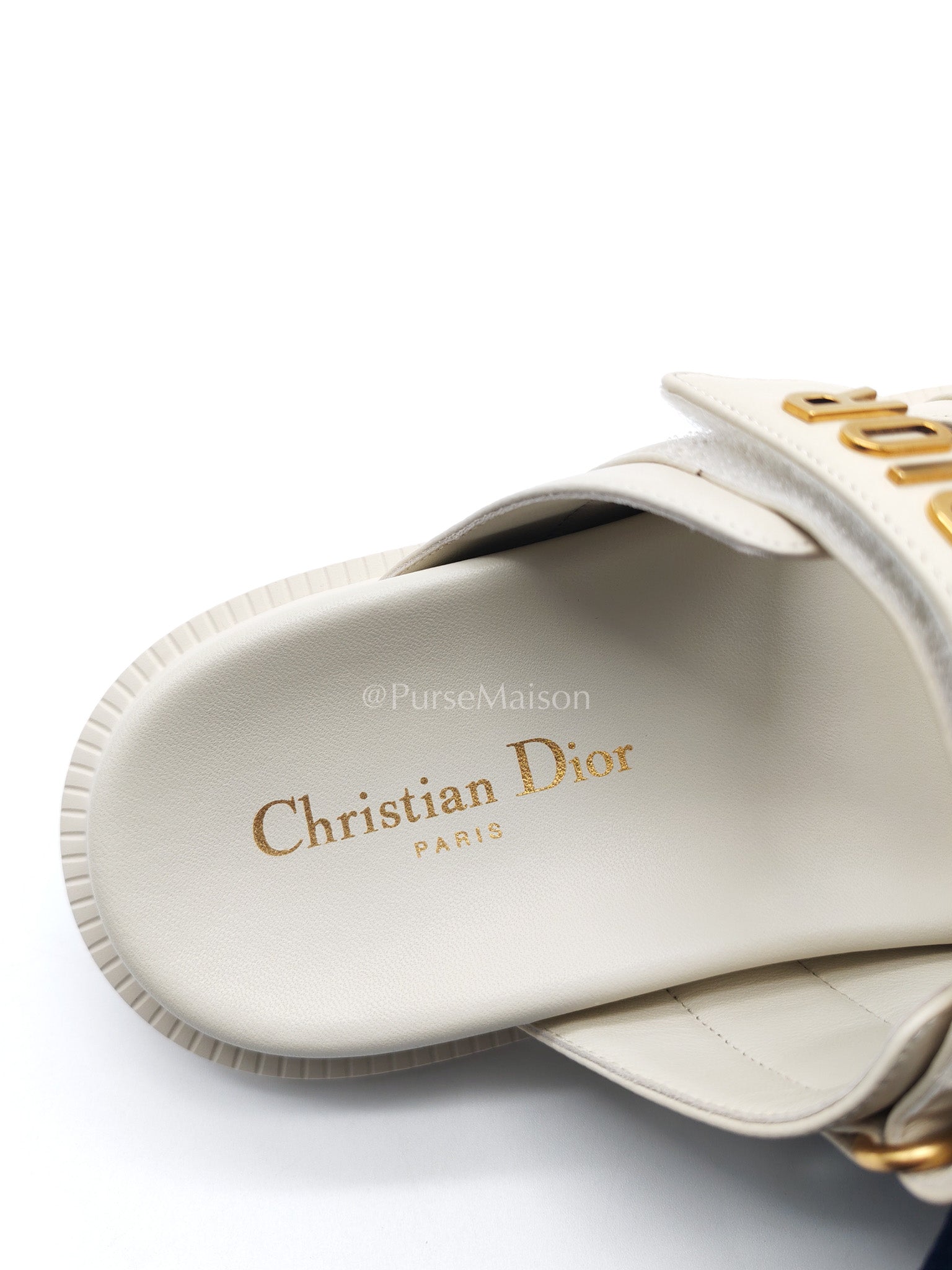 Christian Dior Dioract Sandals in White Lambskin Leather & Gold Hardware Size 36.5 EU (23.5cm)