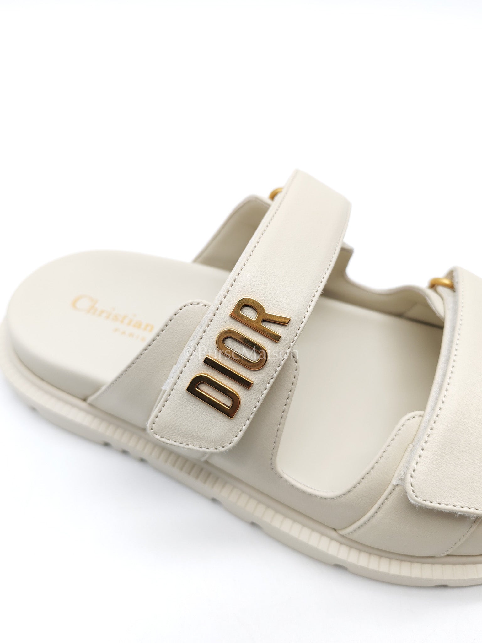 Christian Dior Dioract Sandals in White Lambskin Leather & Gold Hardware Size 36.5 EU (23.5cm)