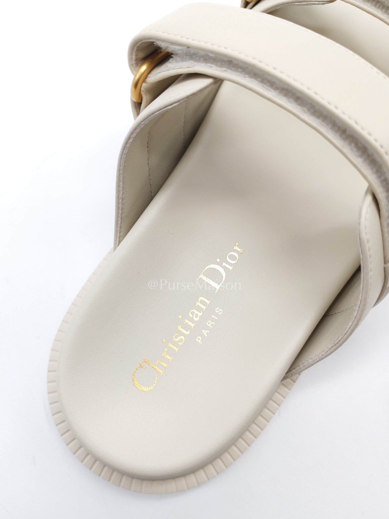 Christian Dior Dioract Sandals in White Lambskin Leather & Gold Hardware Size 36.5 EU (23.5cm)