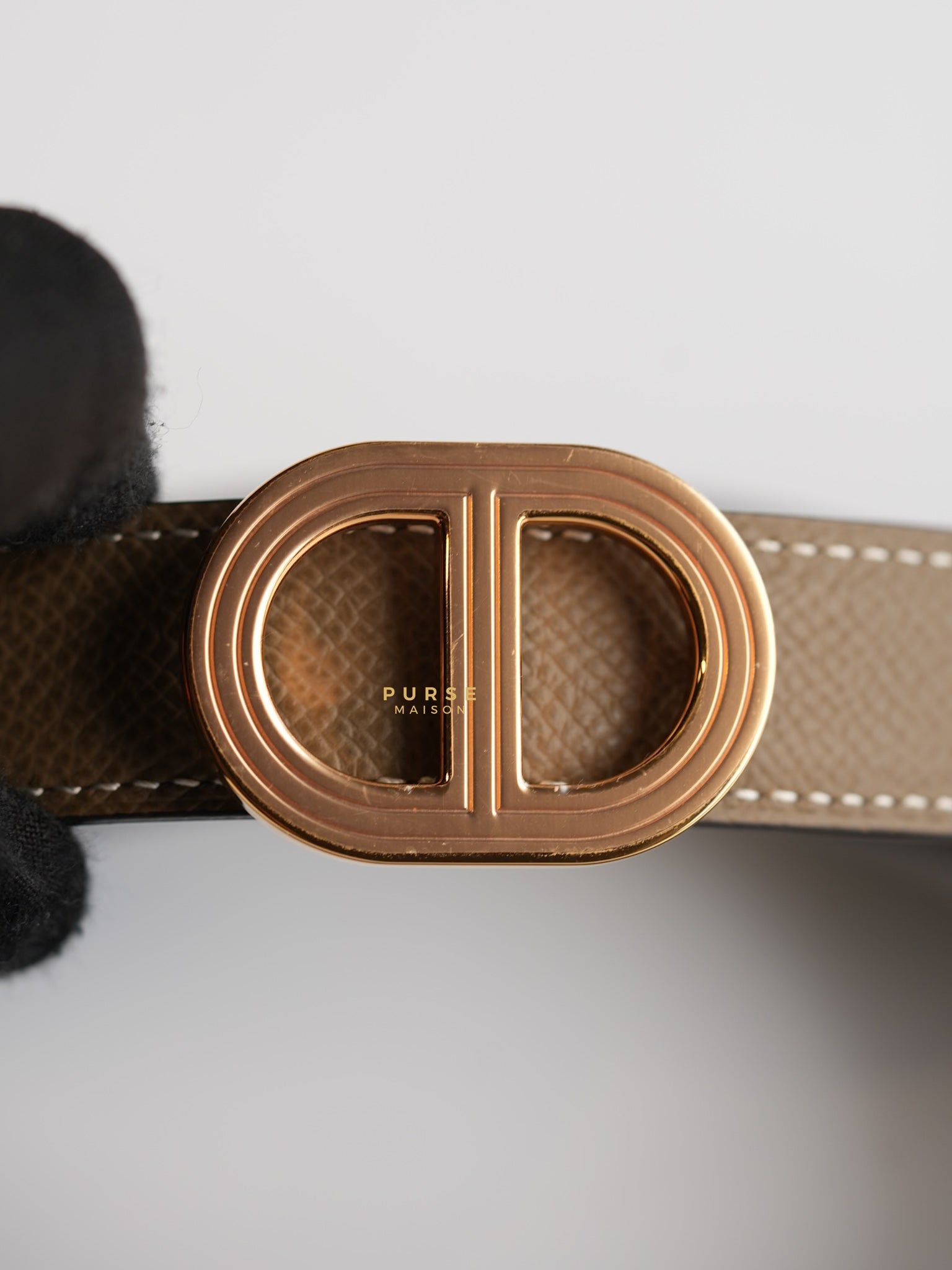 Rivage Buckle Etoupe 24MM in Rose Gold Hardware (95cm) | Purse Maison Luxury Bags Shop