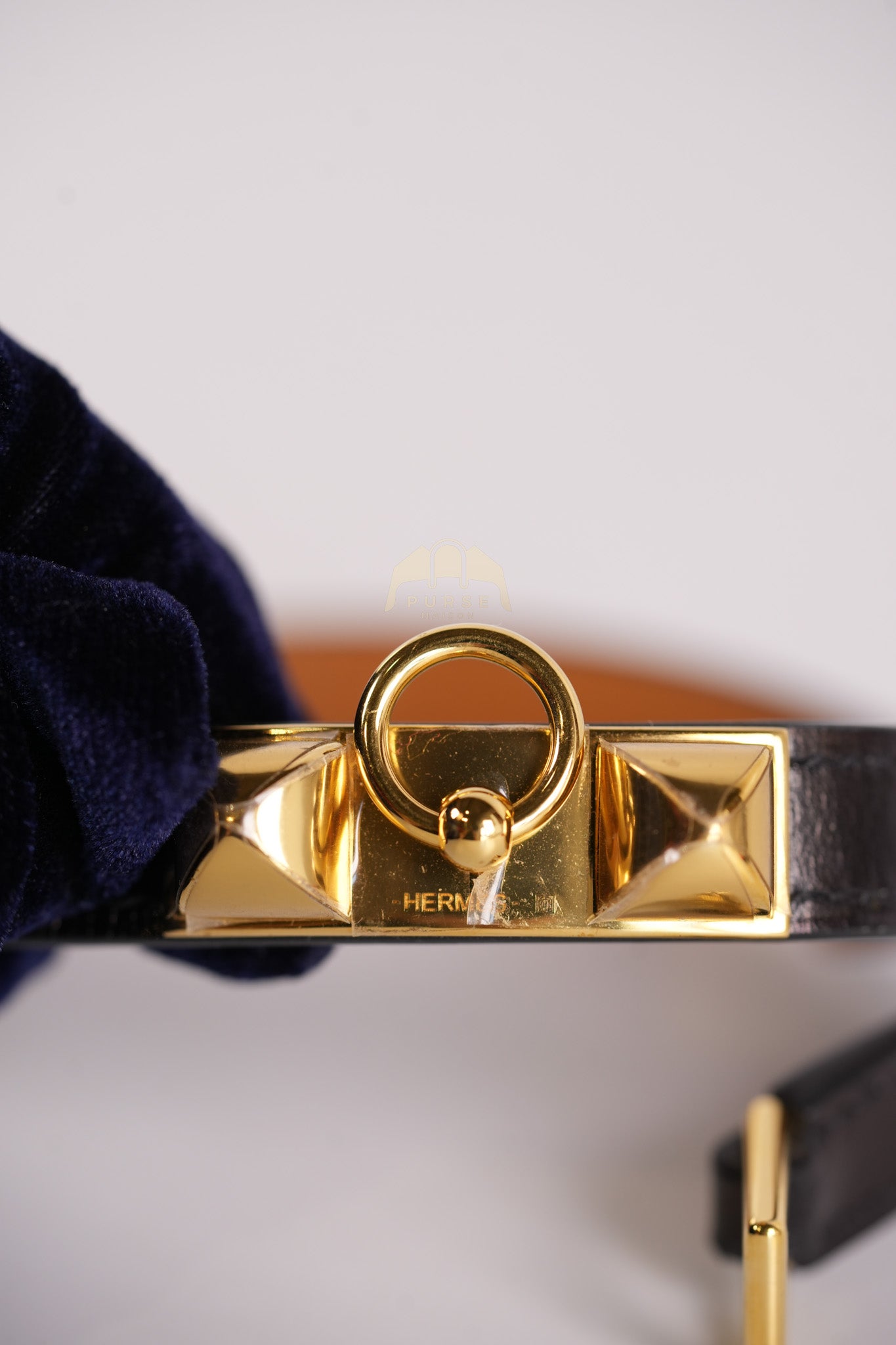 Rivale Double Tour Bracelet in Noir Box Calfskin Leather Gold Hardware Stamp X(2016) | Purse Maison Luxury Bags Shop