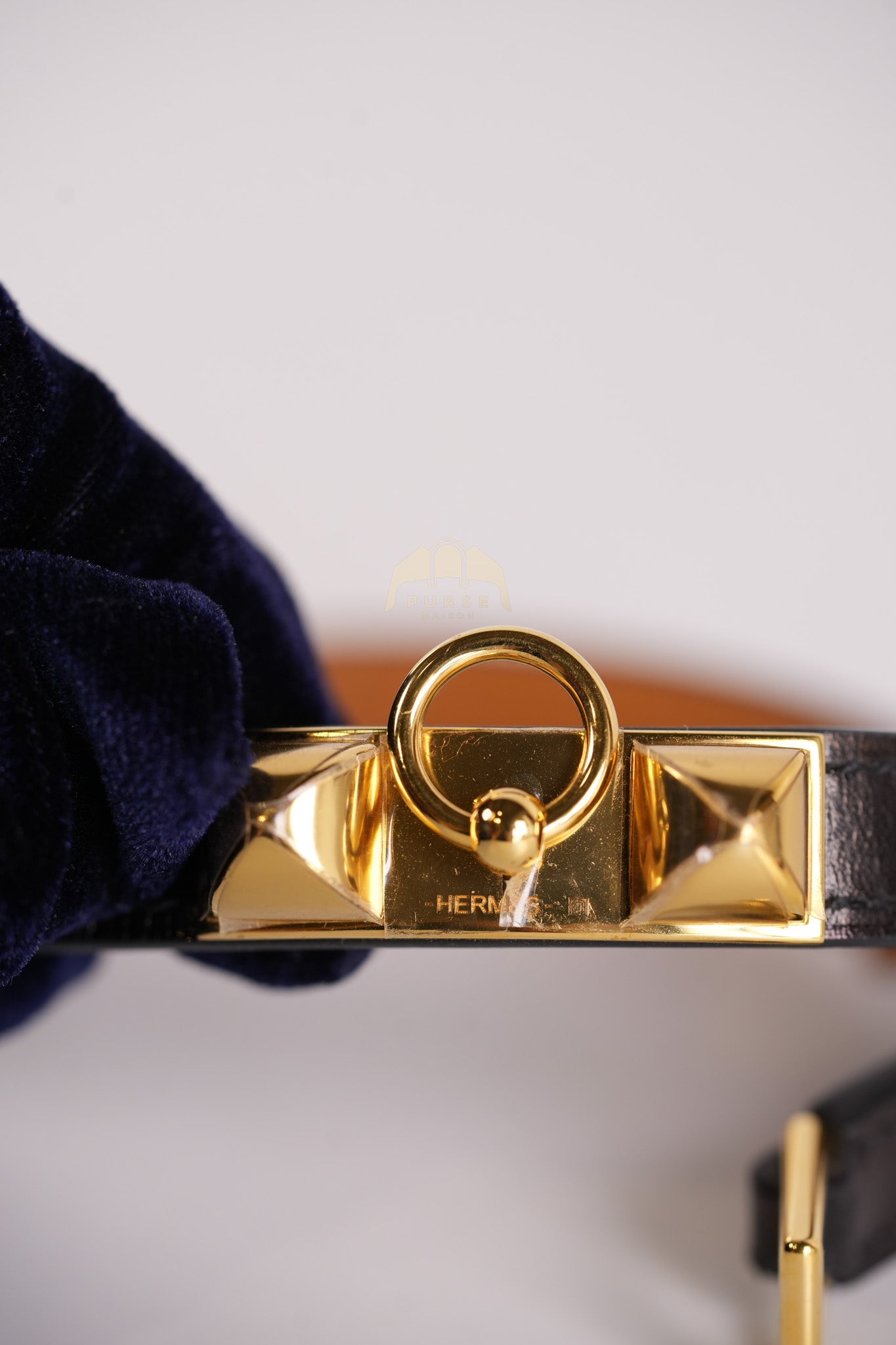 Rivale Double Tour Bracelet in Noir Box Calfskin Leather Gold Hardware Stamp X(2016) | Purse Maison Luxury Bags Shop