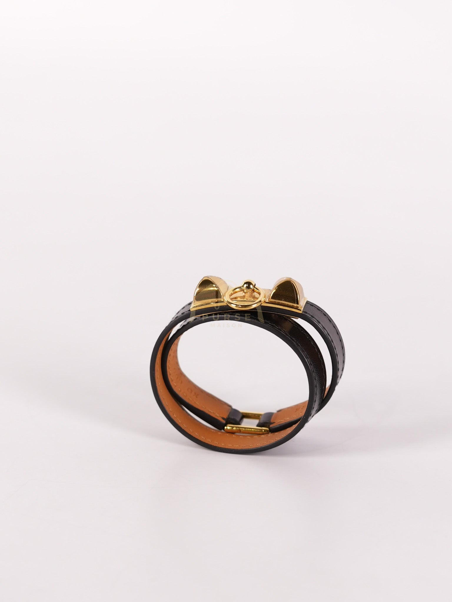 Rivale Double Tour Bracelet in Noir Box Calfskin Leather Gold Hardware Stamp X(2016) | Purse Maison Luxury Bags Shop