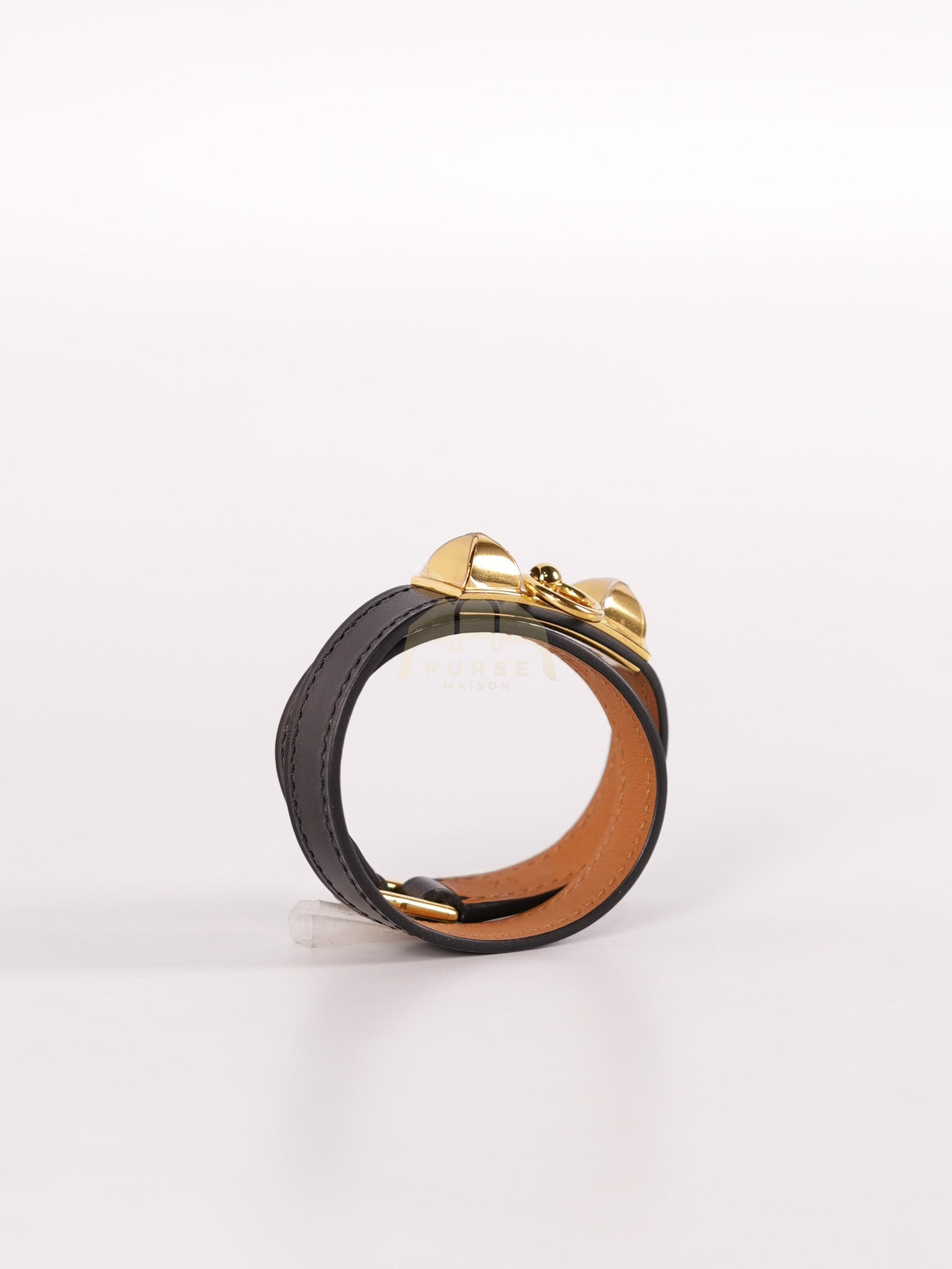 Rivale Double Tour Bracelet in Noir Box Calfskin Leather Gold Hardware Stamp X(2016) | Purse Maison Luxury Bags Shop