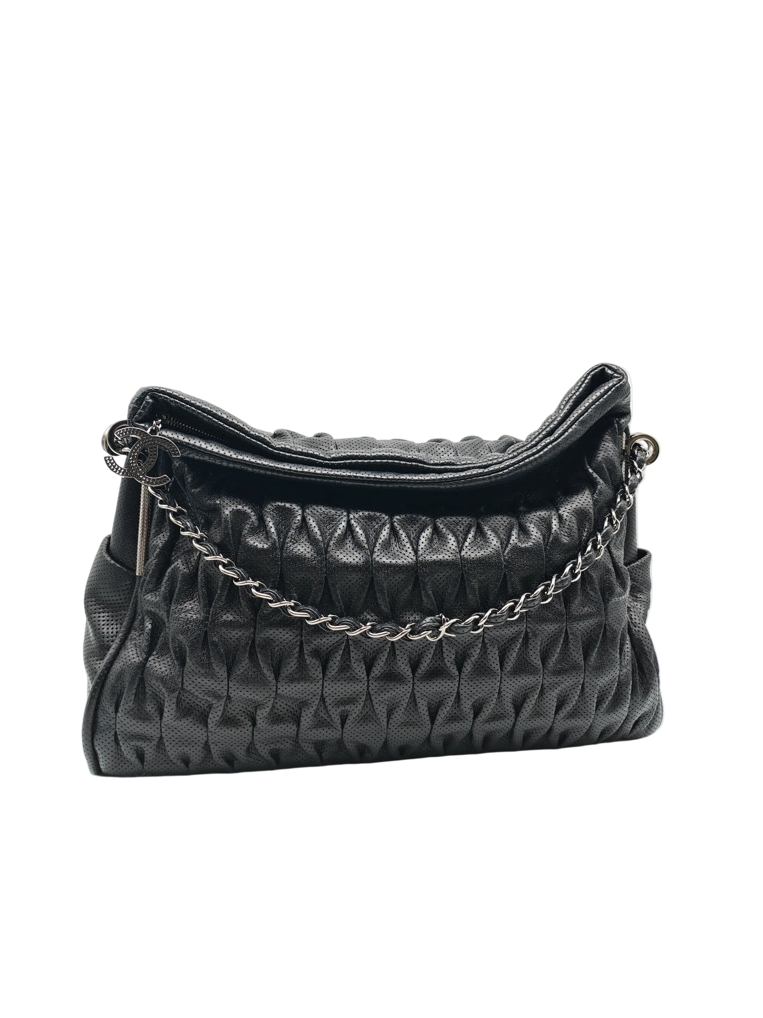 Chanel Perforated Ultimate Soft Hobo Bag in Black and Silver Hardware Series 12