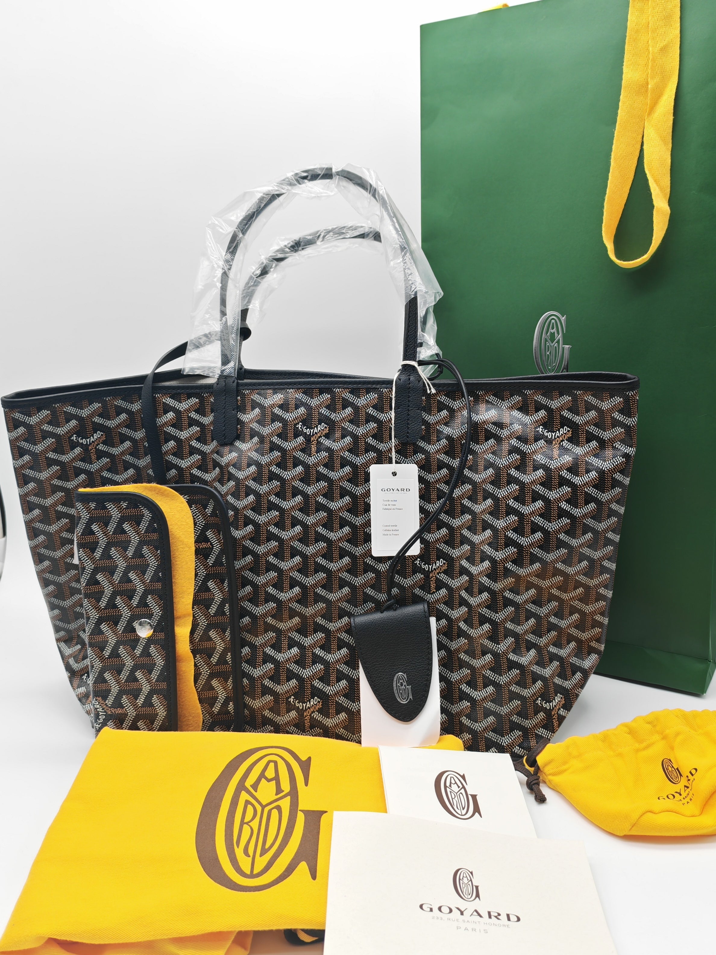 Saint Louis PM Black with Croc Universel Clip Charm in Goyardine Canvas Tote Bag