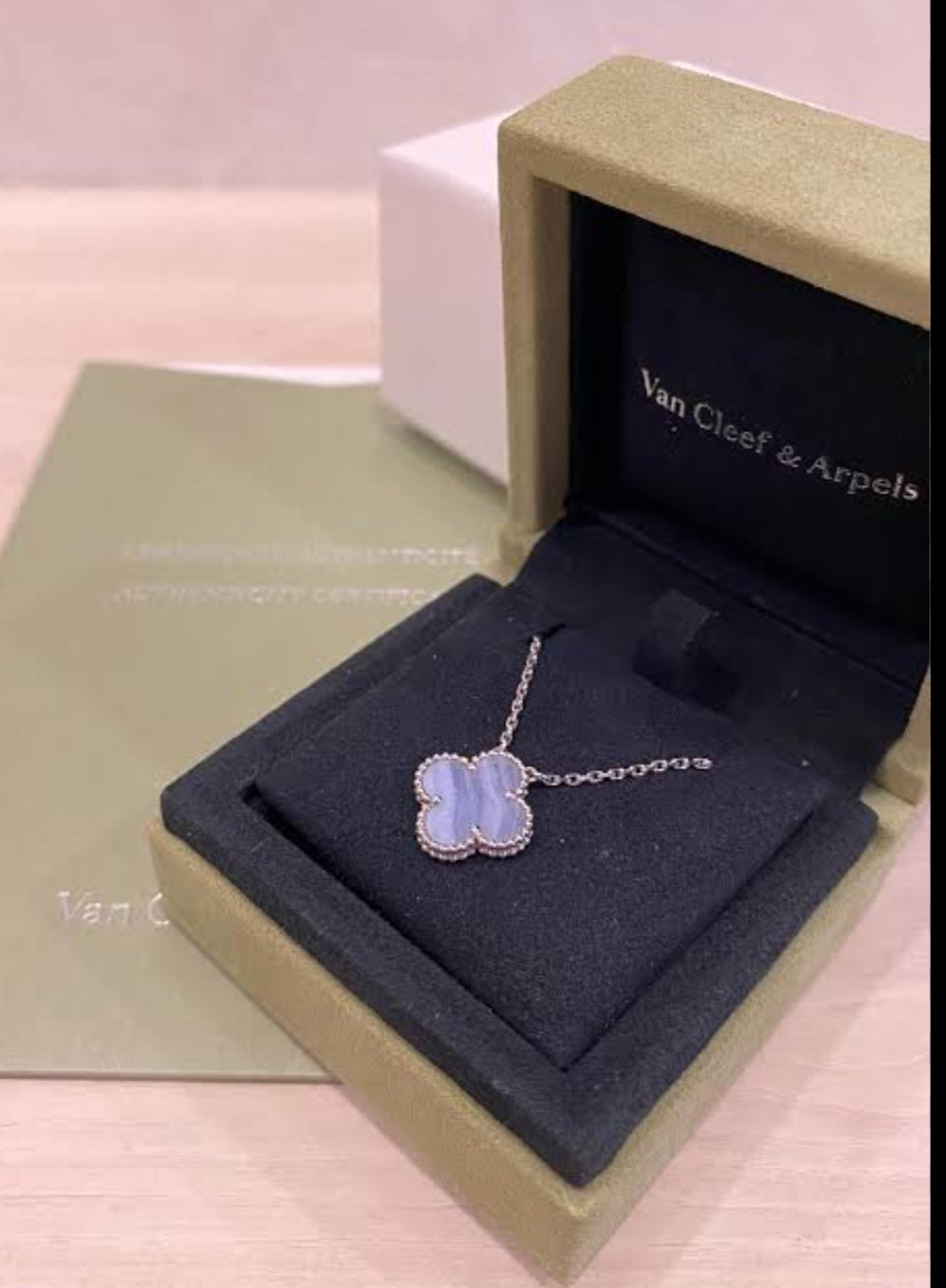 Vca vintage Alhambra Blue chalcedony  white gold year 2024 (Pre Order)