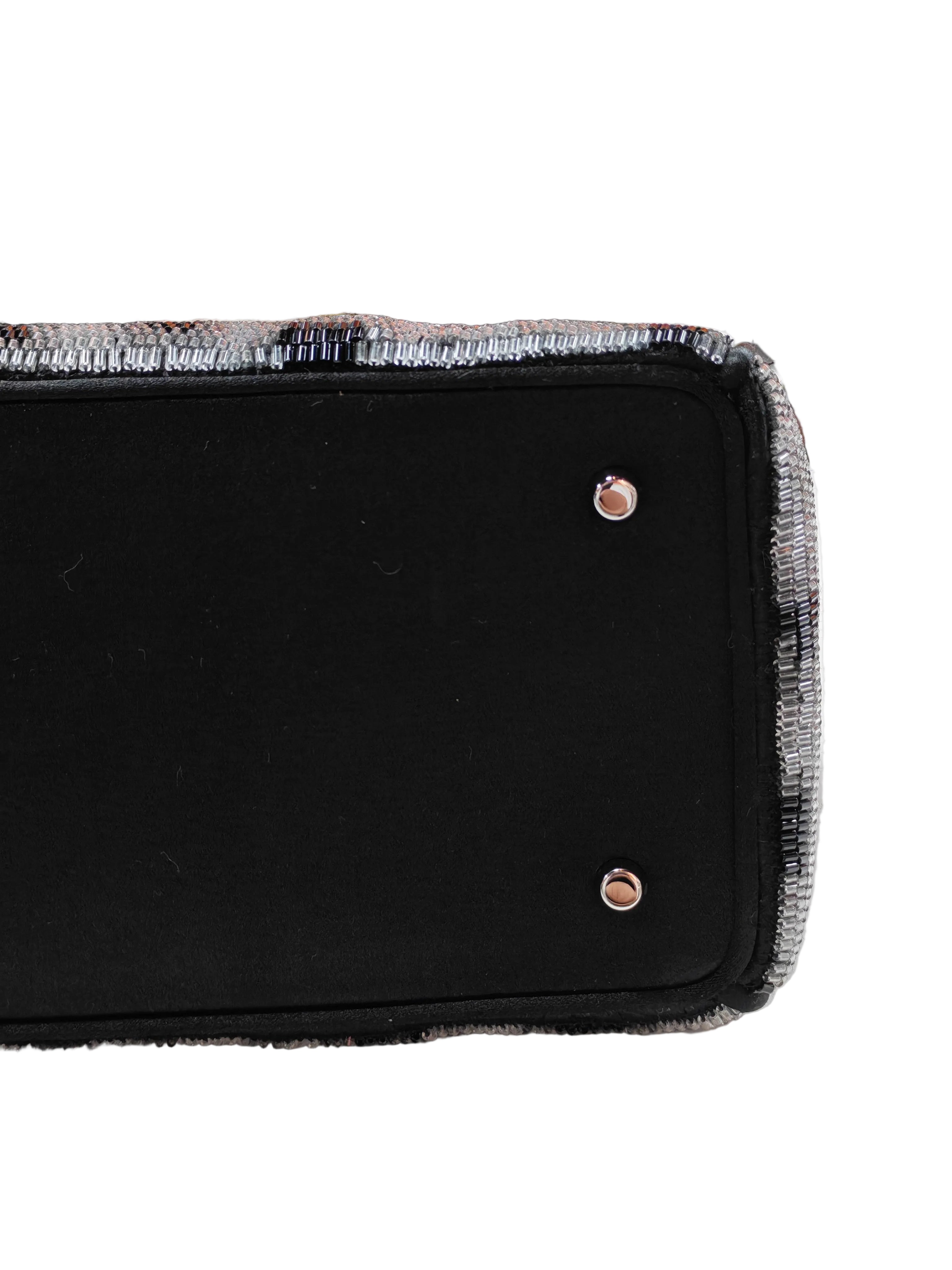 Christian Dior Leopard Lady Dior in Black and Gray  Wool Sequin Leather and Silver Hardware