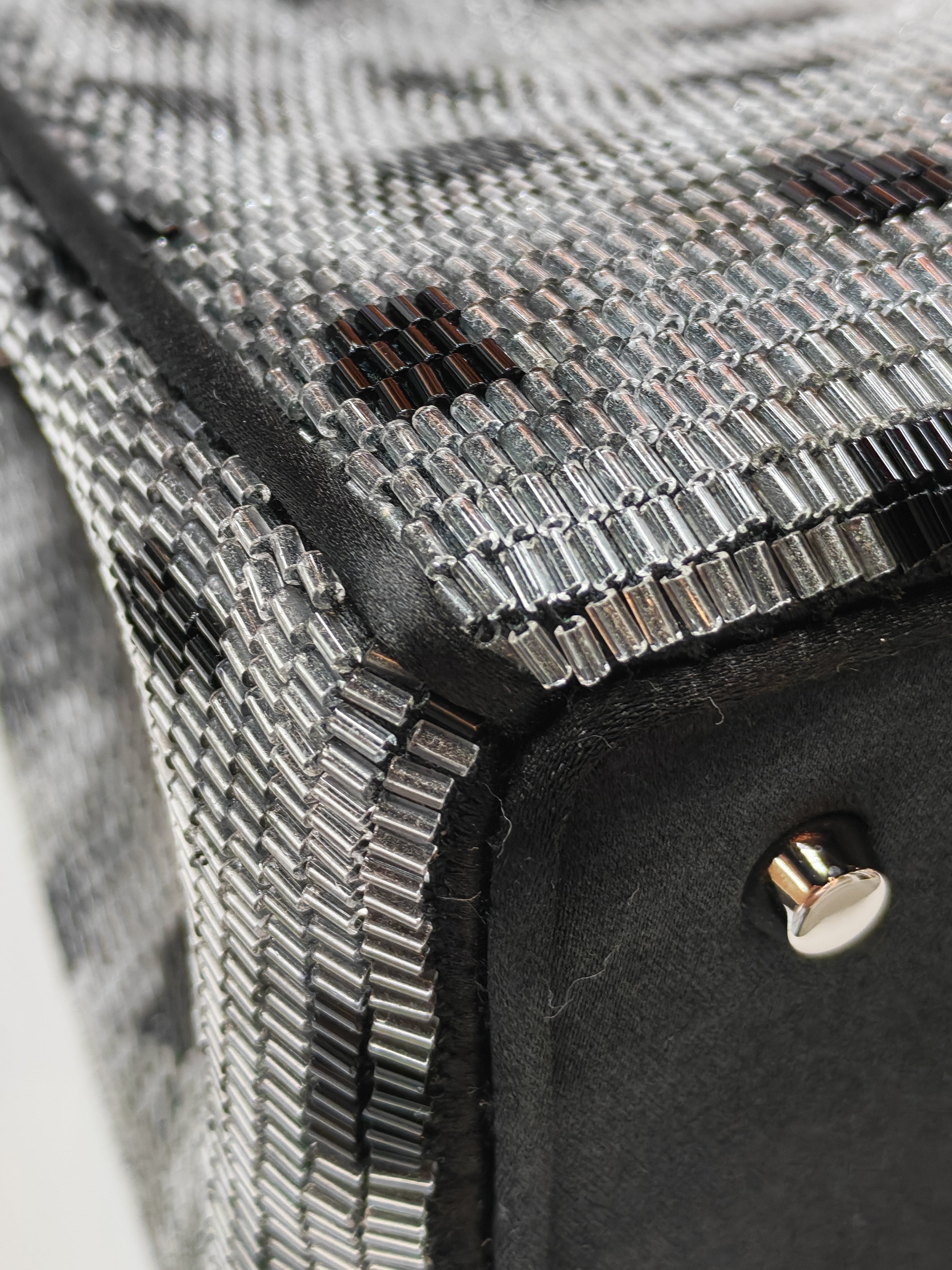 Christian Dior Leopard Lady Dior in Black and Gray  Wool Sequin Leather and Silver Hardware