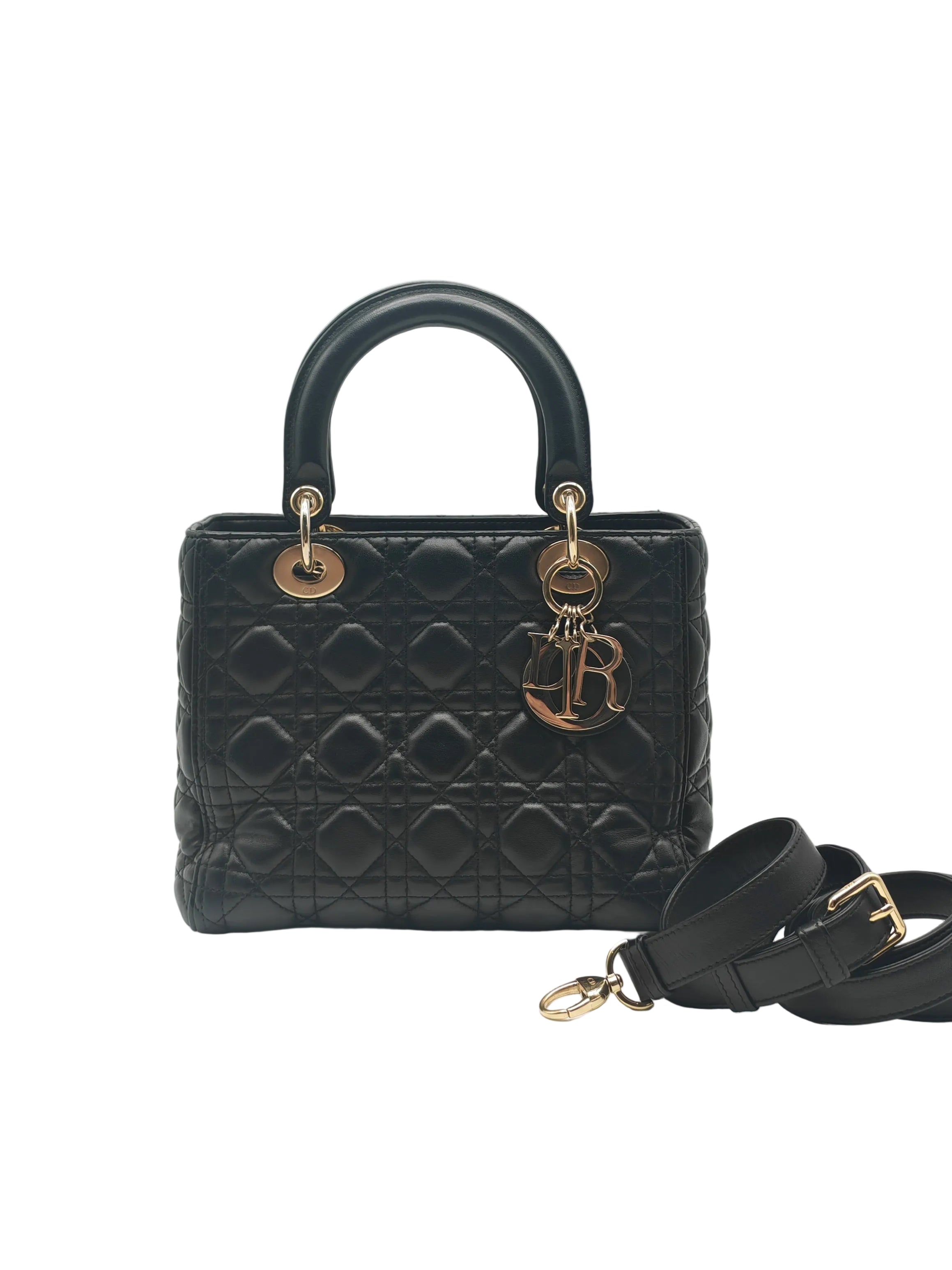 Christian Dior Lady Dior in Black Cannage Lambskin Leather Shoulder Bag