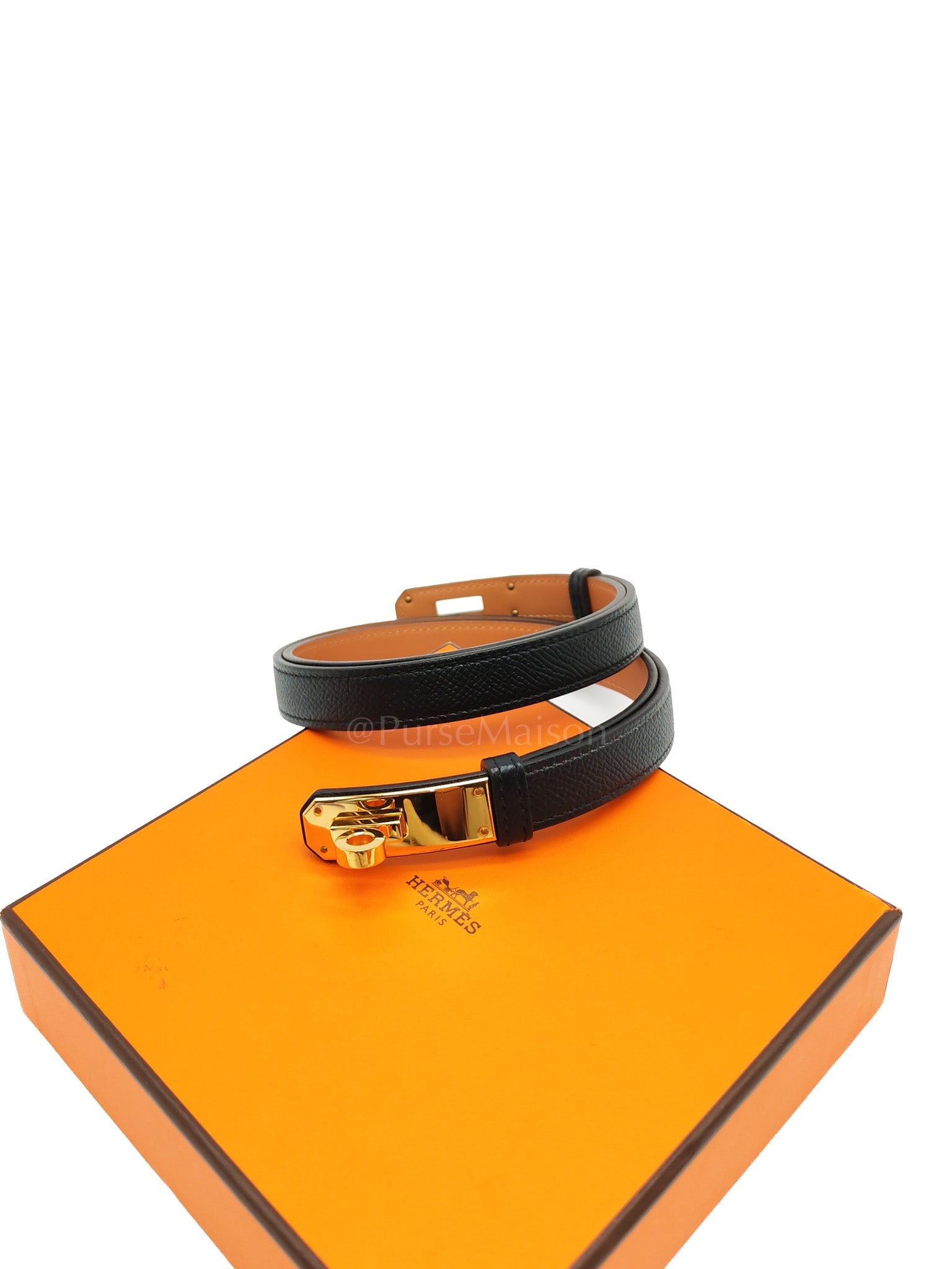 Kelly Belt in Black Epsom Leather & Gold Hardware Stamp G(2026)