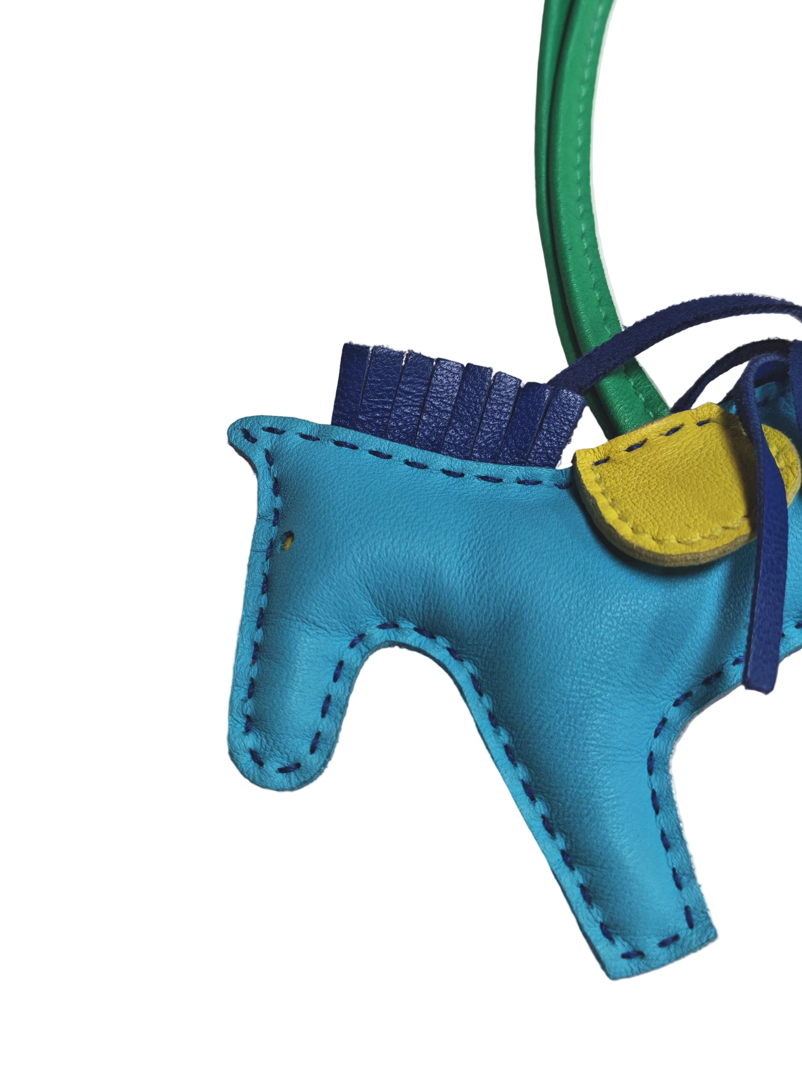 Hermes Rodeo in Rose Shocking/Bleu Azteque/Bleu Electrique/Menthe Soufre Violet Bag Charm