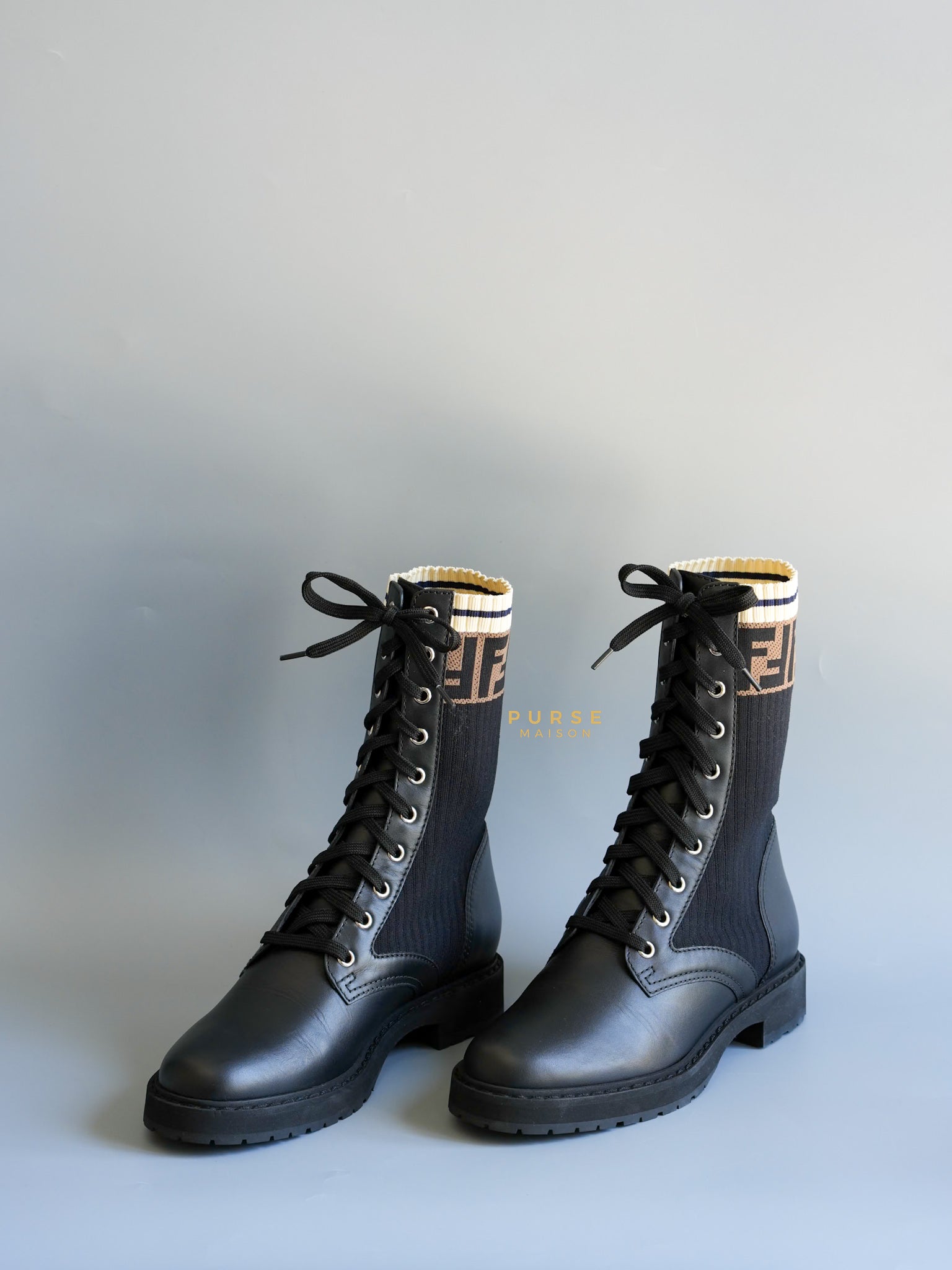 Rockoko Calfskin Combat Boots Size 38 EU (27cm) | Purse Maison Luxury Bags Shop