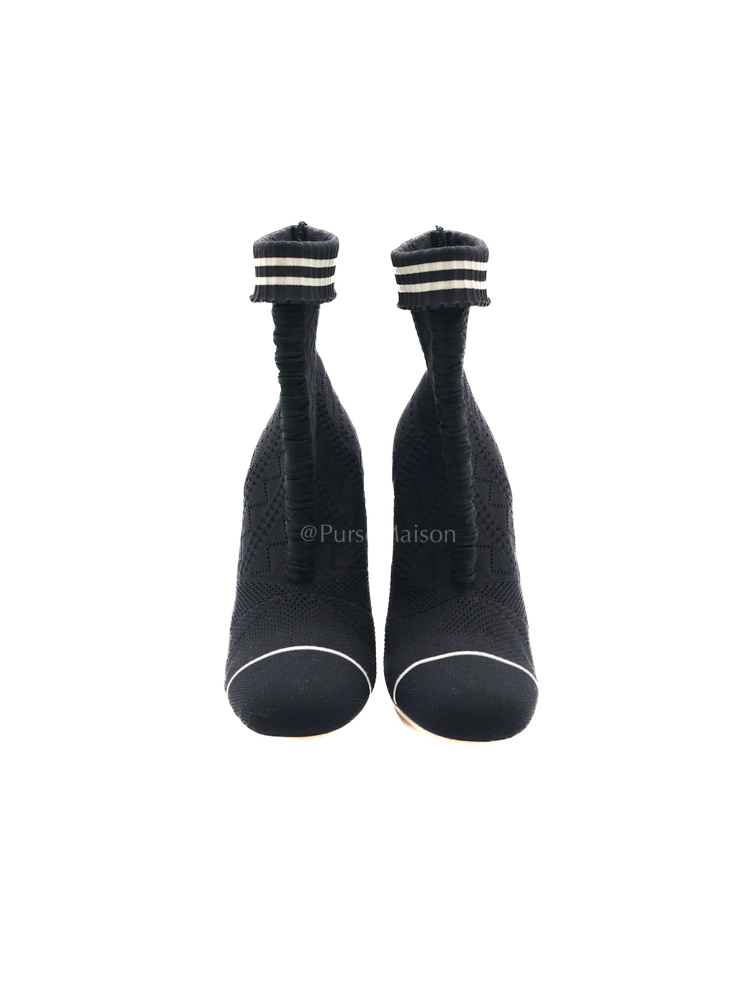 Rockoko Runway Ankle Boots in Black Knit Fabric Sock Upper Size 38 EU (24cm) | Purse Maison Luxury Bags Shop