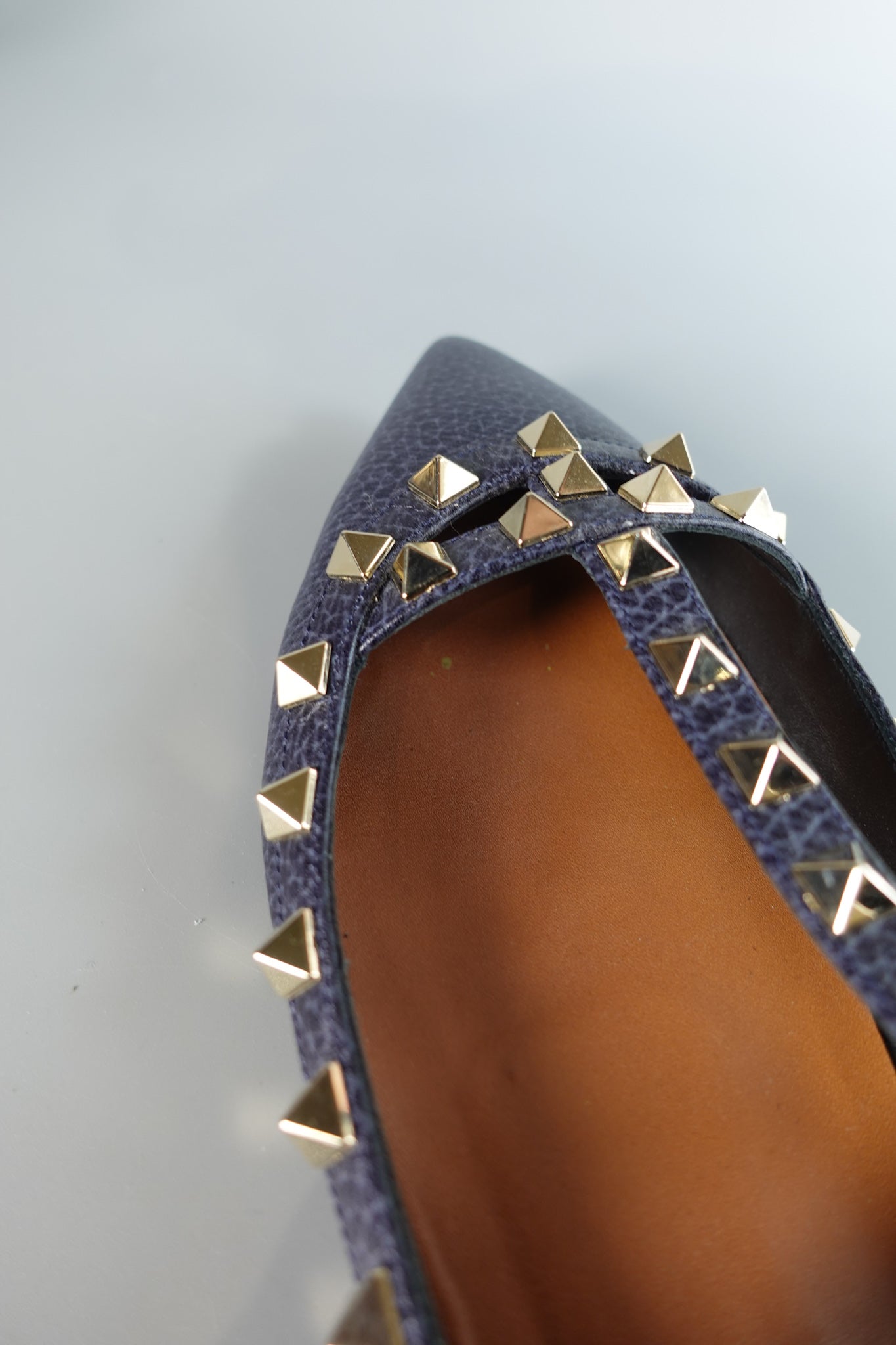 Rockstud Deep Blue Caged Ankle Strap Ballerina Shoes Size 37.5 (24cm) | Purse Maison Luxury Bags Shop