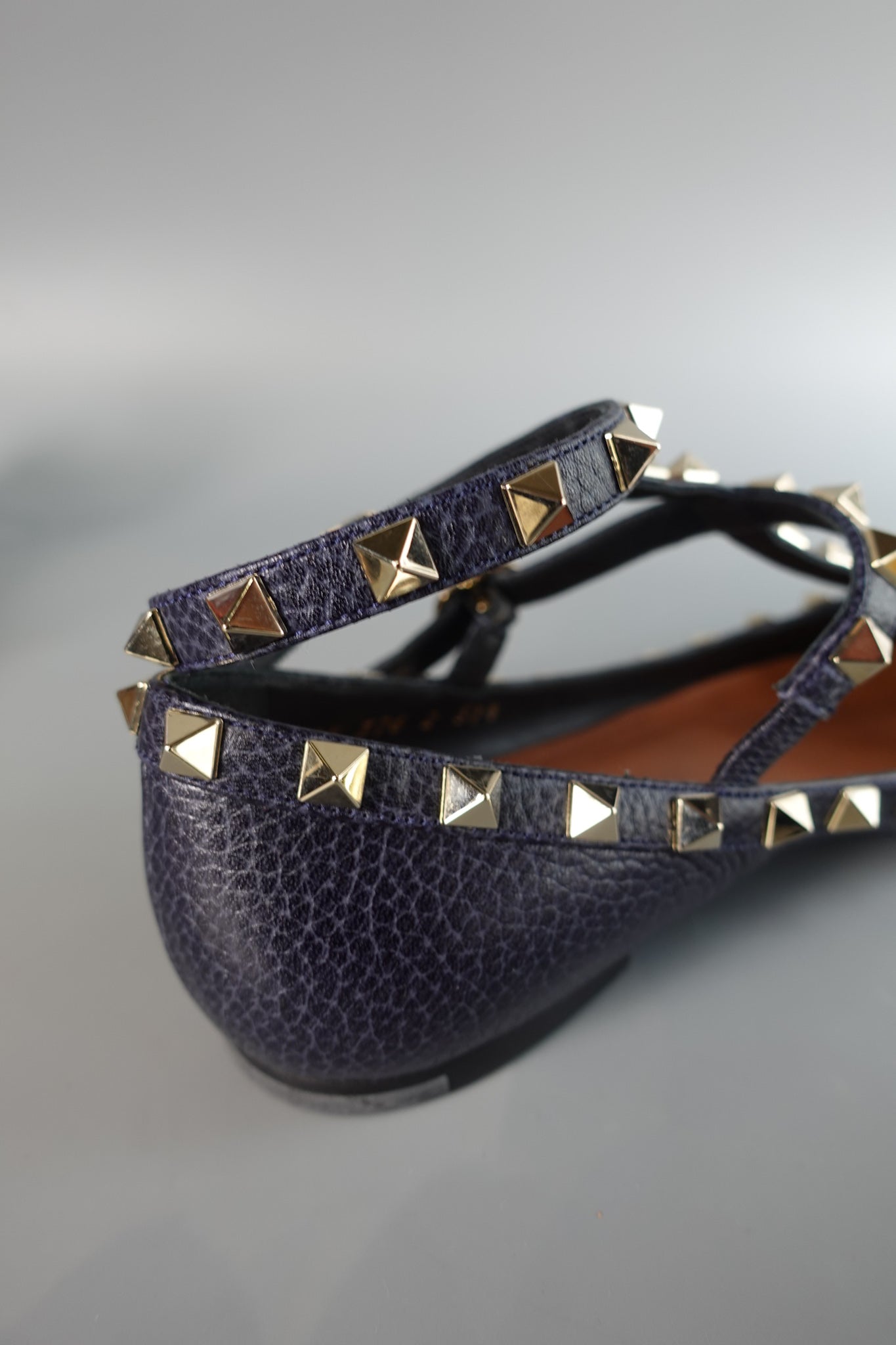 Rockstud Deep Blue Caged Ankle Strap Ballerina Shoes Size 37.5 (24cm) | Purse Maison Luxury Bags Shop