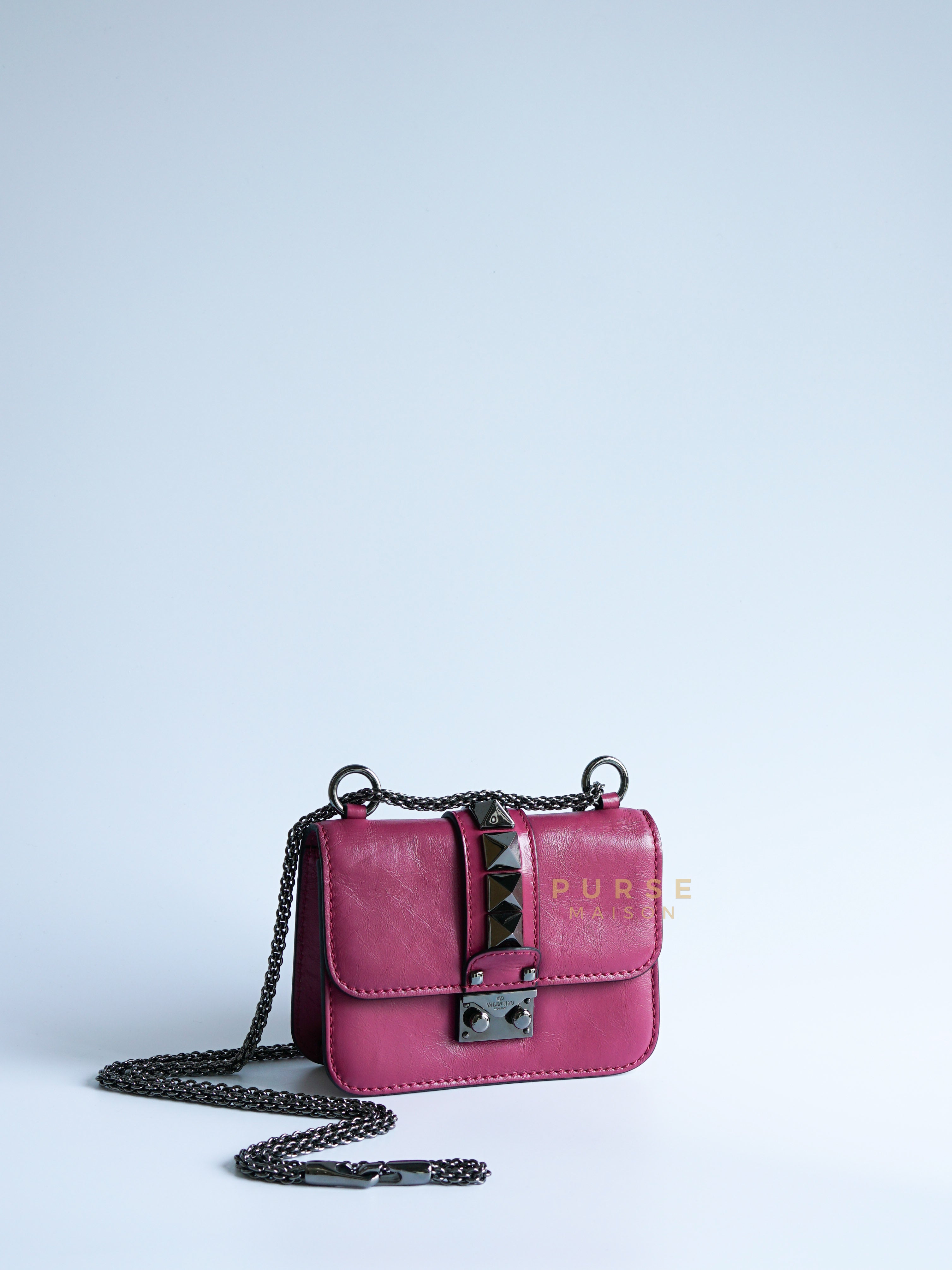 Rockstud Glam Lock Flap in Mini Pink Leather | Purse Maison Luxury Bags Shop