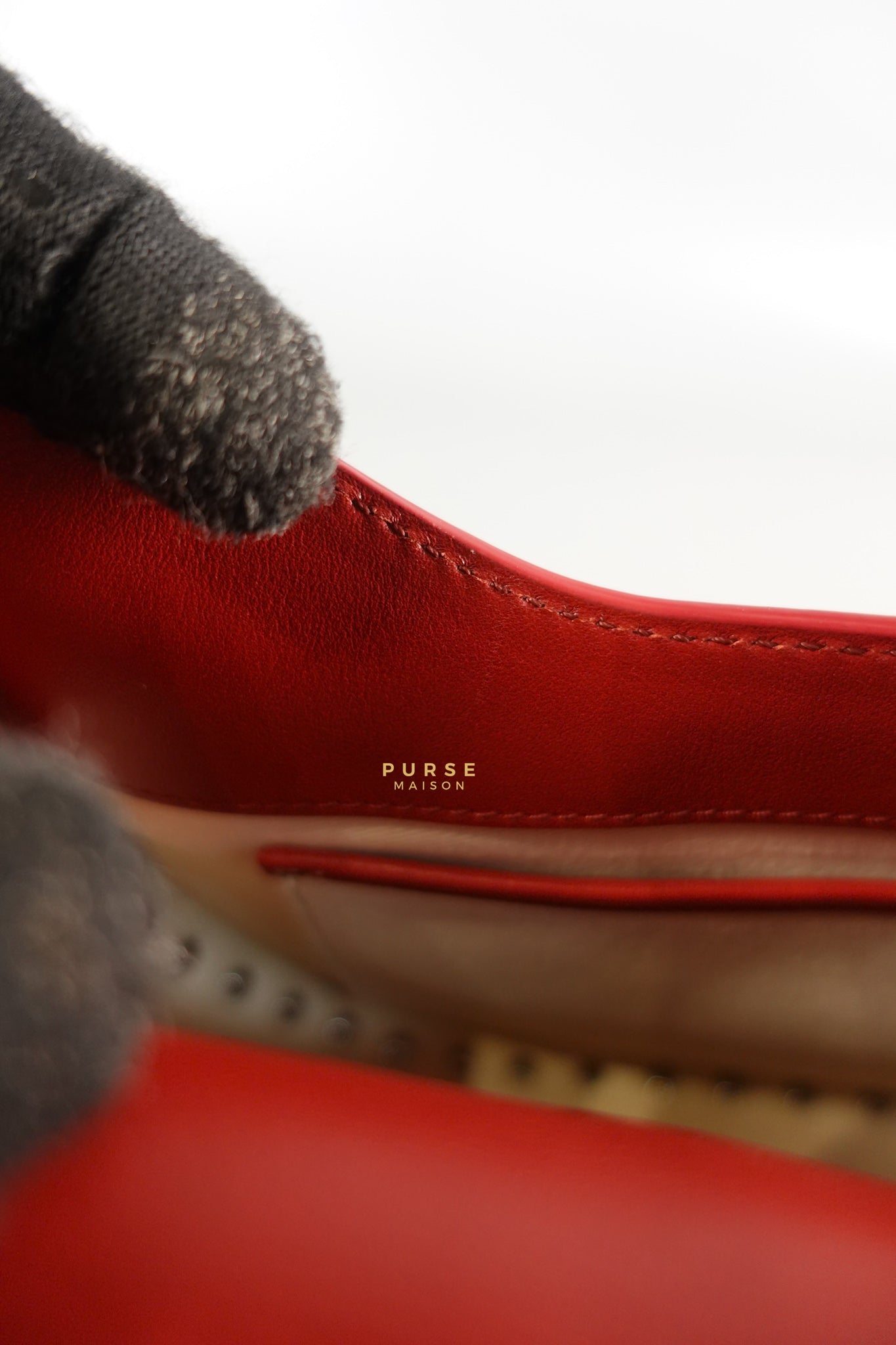 Rockstud Halfmoon Saddle in Red/White Vitello Colorblock Bag