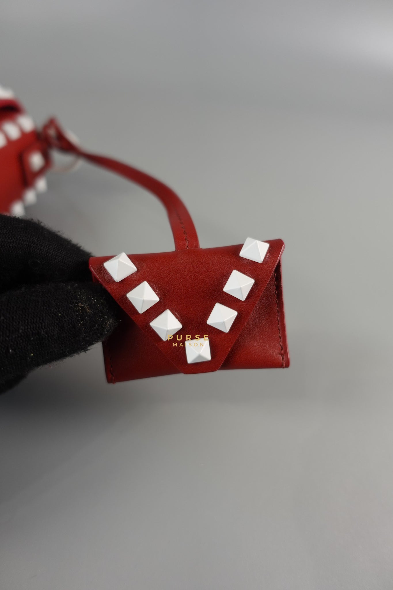 Rockstud Halfmoon Saddle in Red/White Vitello Colorblock Bag | Purse Maison Luxury Bags Shop