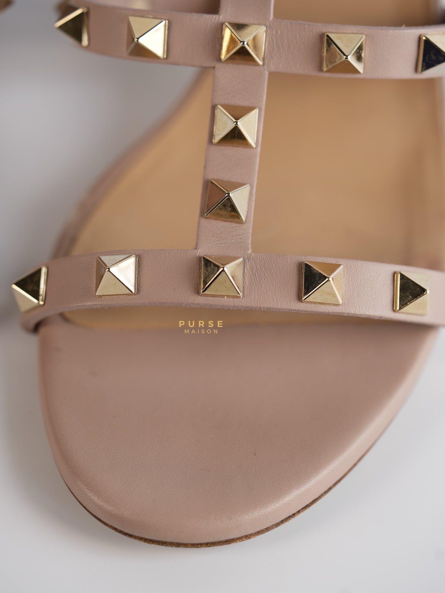 Rockstud Leather Cage Sandals in Poudre Size 35.5 (24 cm) | Purse Maison Luxury Bags Shop