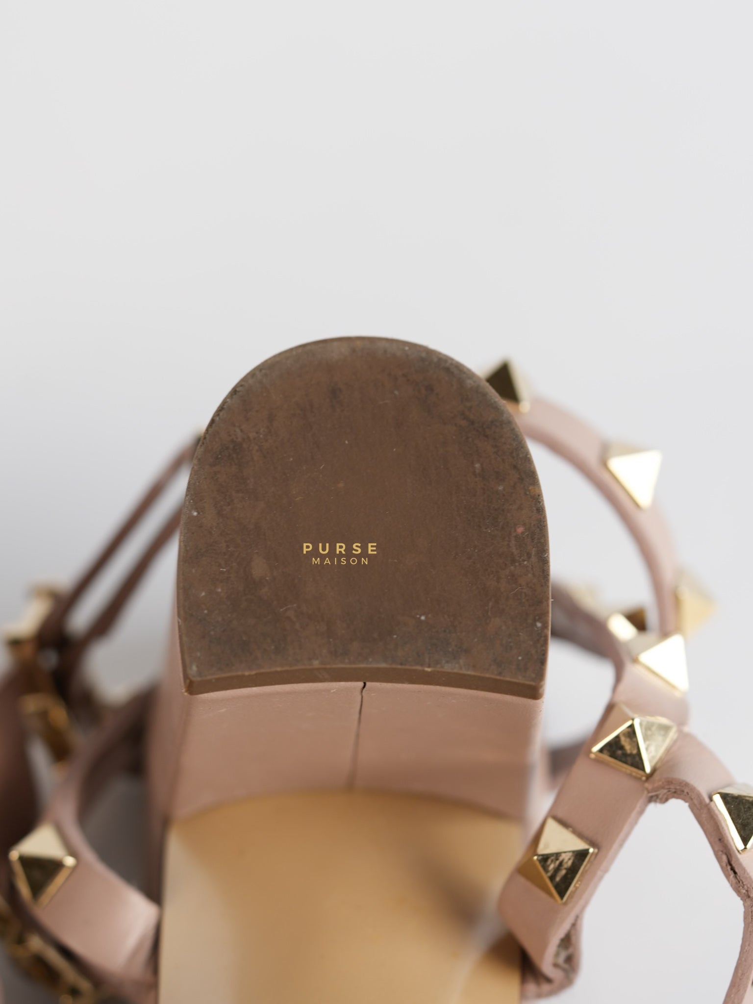 Rockstud Leather Cage Sandals in Poudre Size 35.5 (24 cm) | Purse Maison Luxury Bags Shop