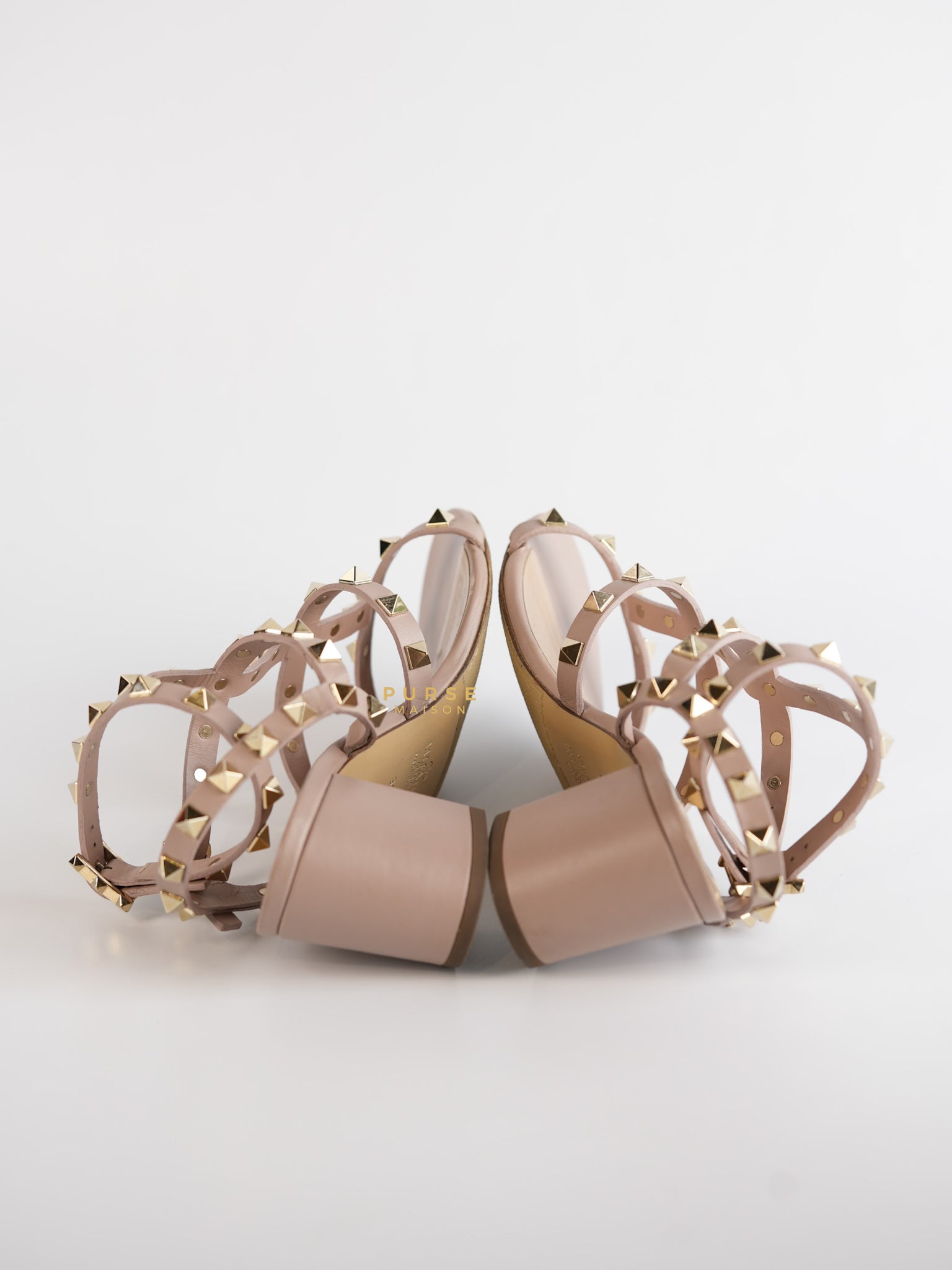 Rockstud Leather Cage Sandals in Poudre Size 35.5 (24 cm) | Purse Maison Luxury Bags Shop