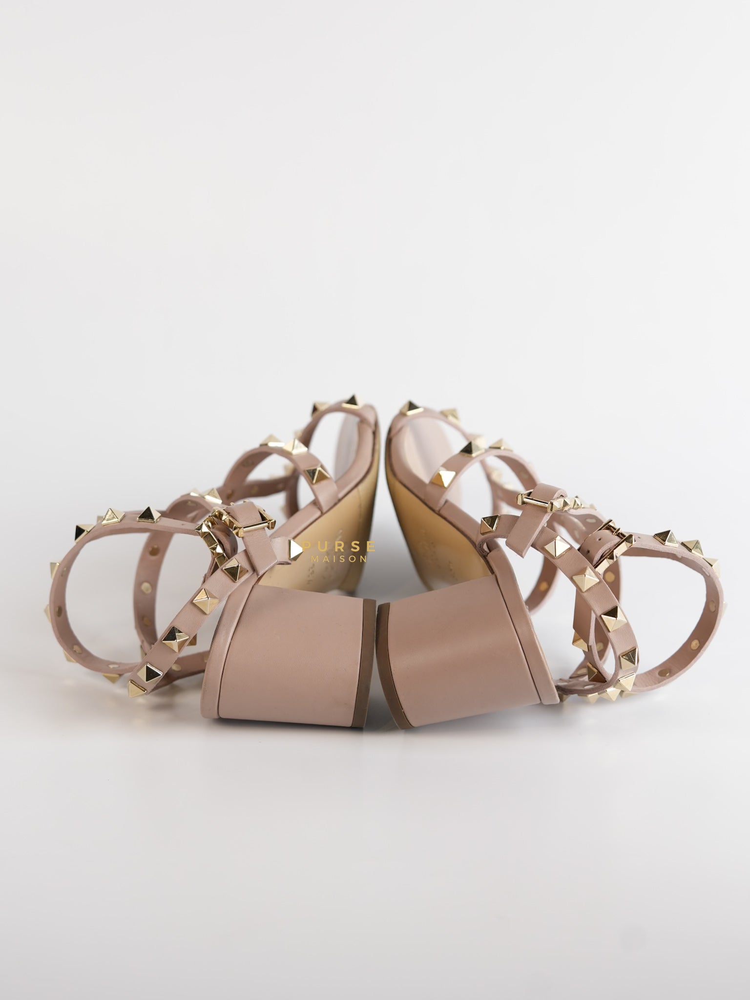 Rockstud Leather Cage Sandals in Poudre Size 35.5 (24 cm) | Purse Maison Luxury Bags Shop