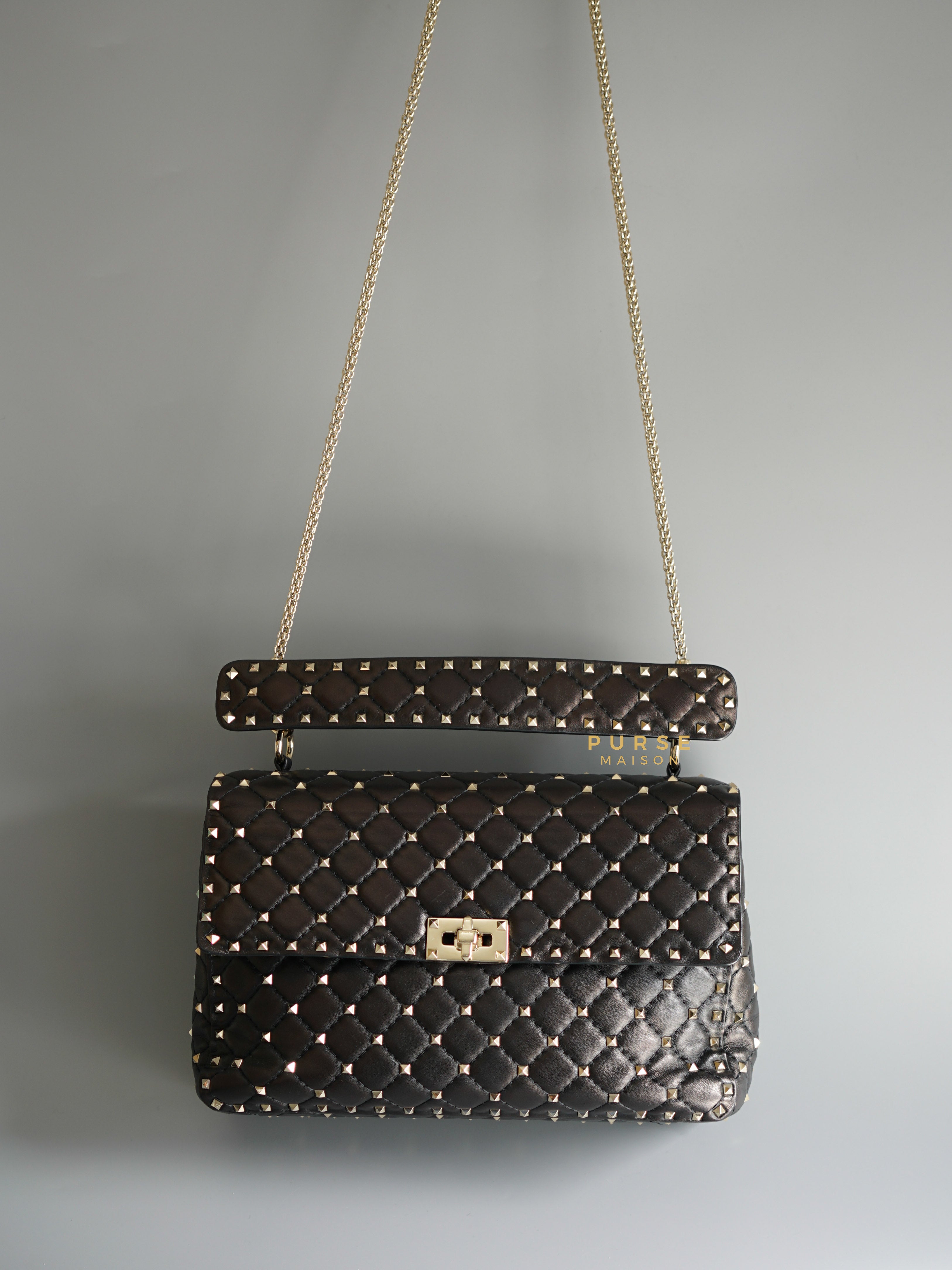 Valentino Garavani Rockstud Spike Large Black Quilted Leather Bag | Purse Maison Luxury Bags Shop