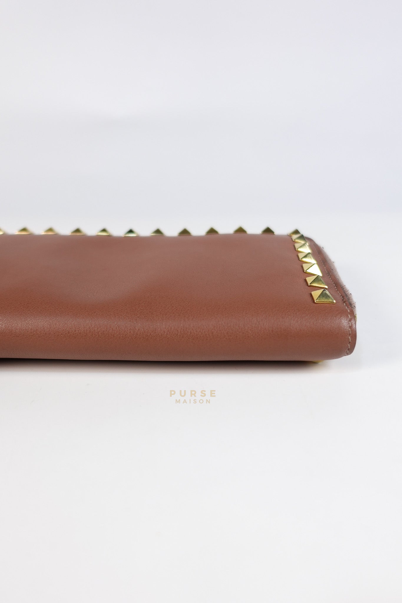 Rockstud Zip Around Long Wallet in Brown Calfskin Leather | Purse Maison Luxury Bags Shop