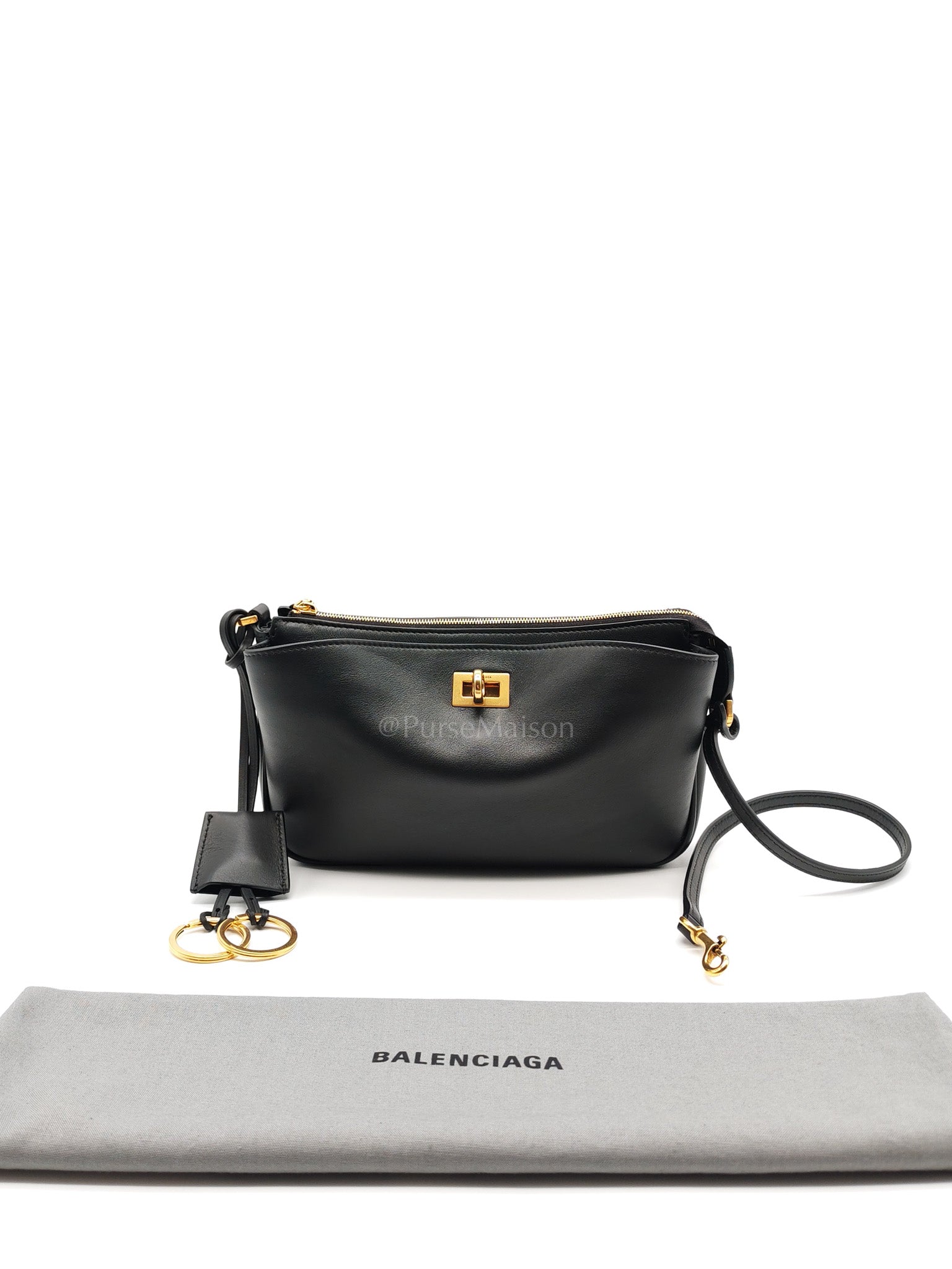Rodeo Shoulder Bag in Black Calfskin Leather & Gold Hardware | Purse Maison Luxury Bags Shop