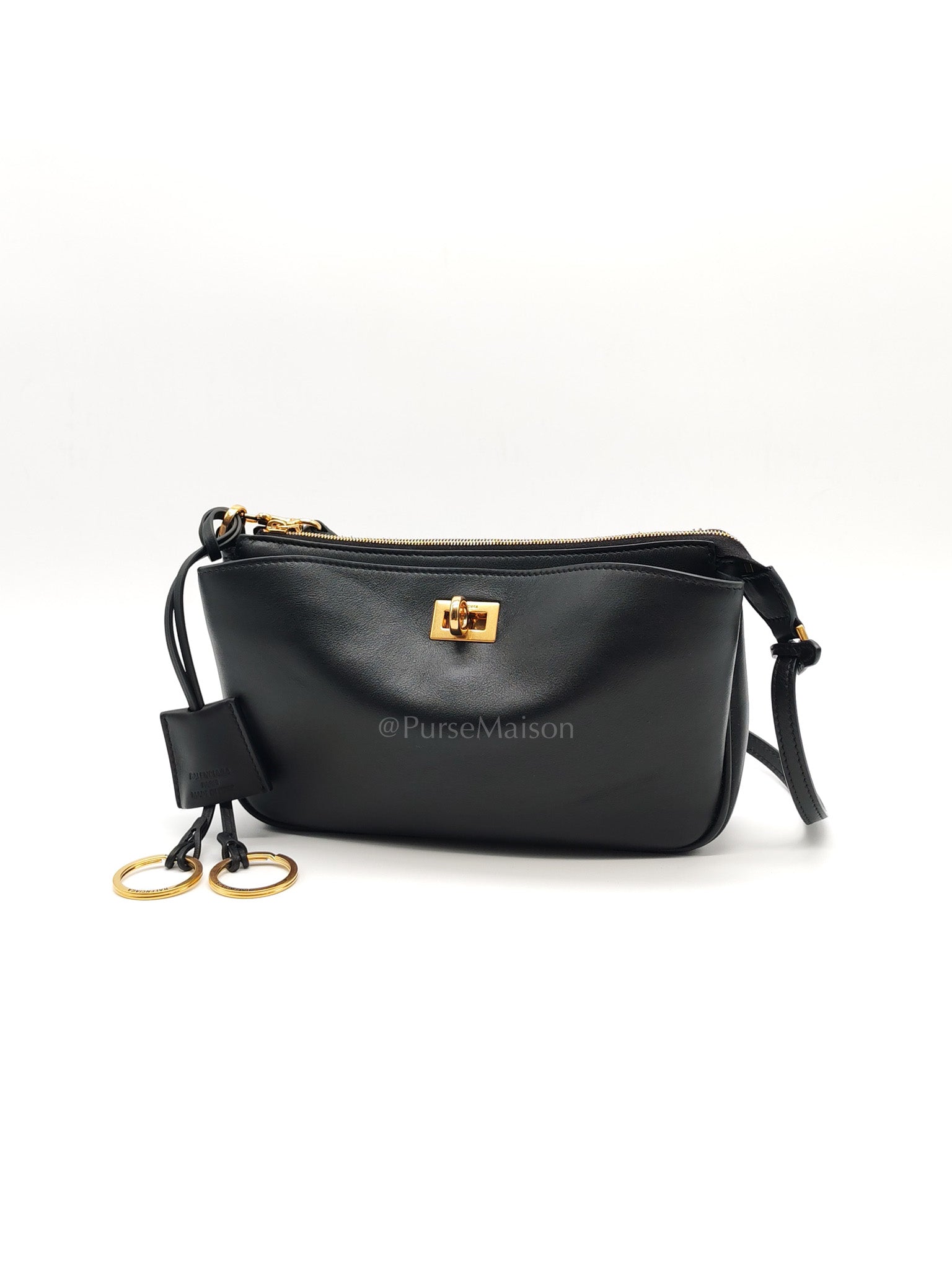 Rodeo Shoulder Bag in Black Calfskin Leather & Gold Hardware | Purse Maison Luxury Bags Shop