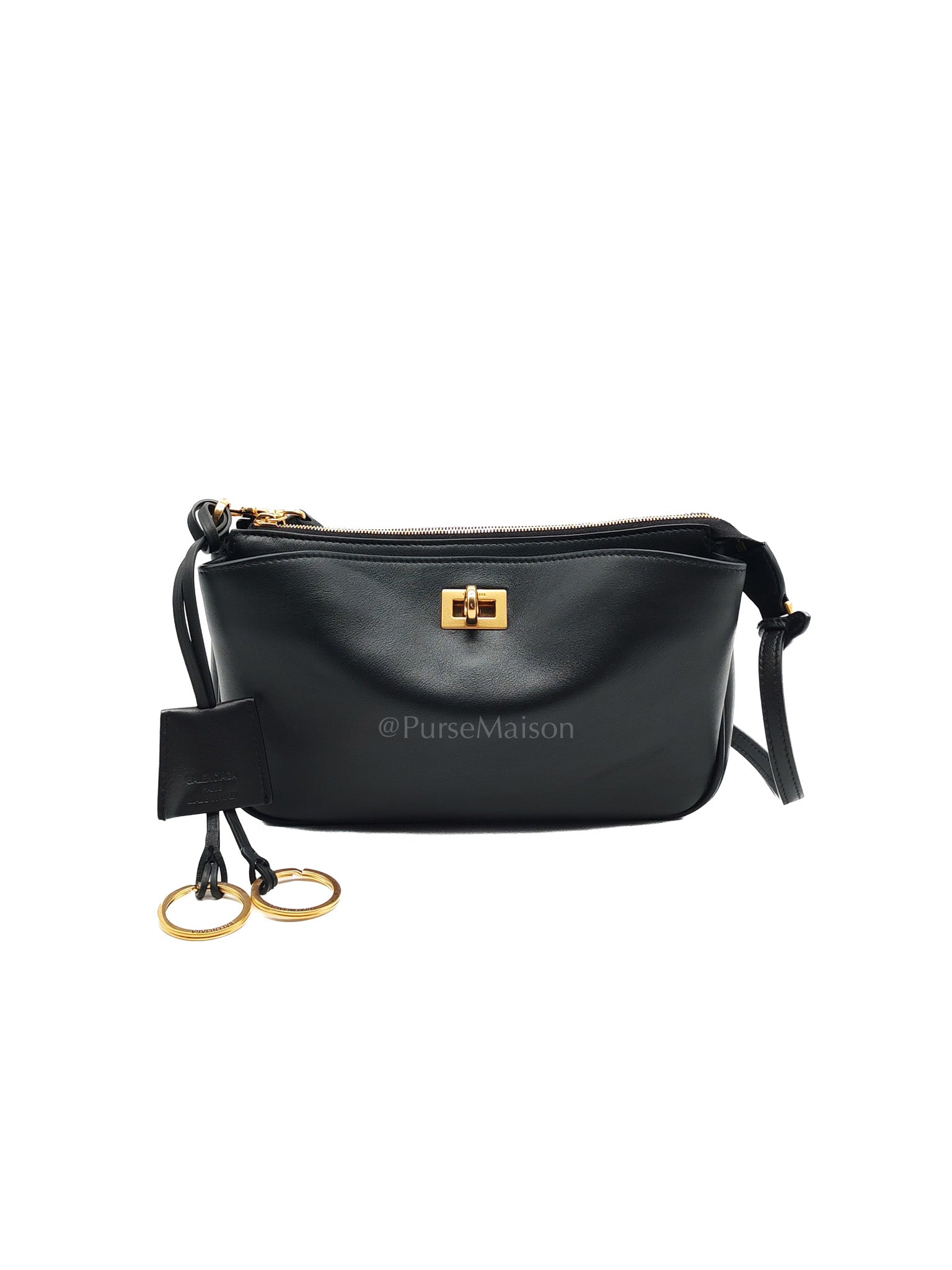 Rodeo Shoulder Bag in Black Calfskin Leather & Gold Hardware | Purse Maison Luxury Bags Shop