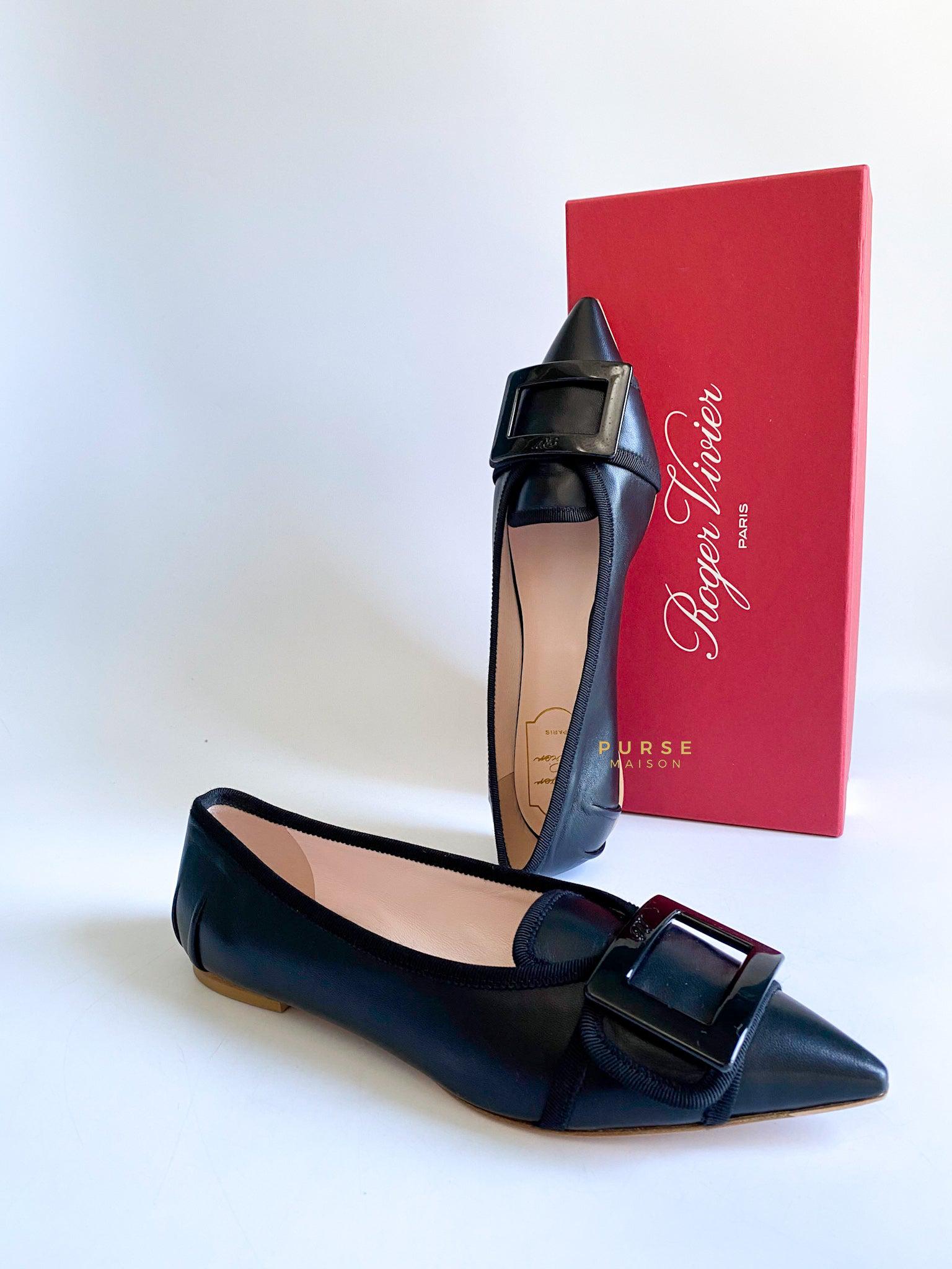 Roger Vivier Black Soft Gommettine Lacquered Buckle Ballet