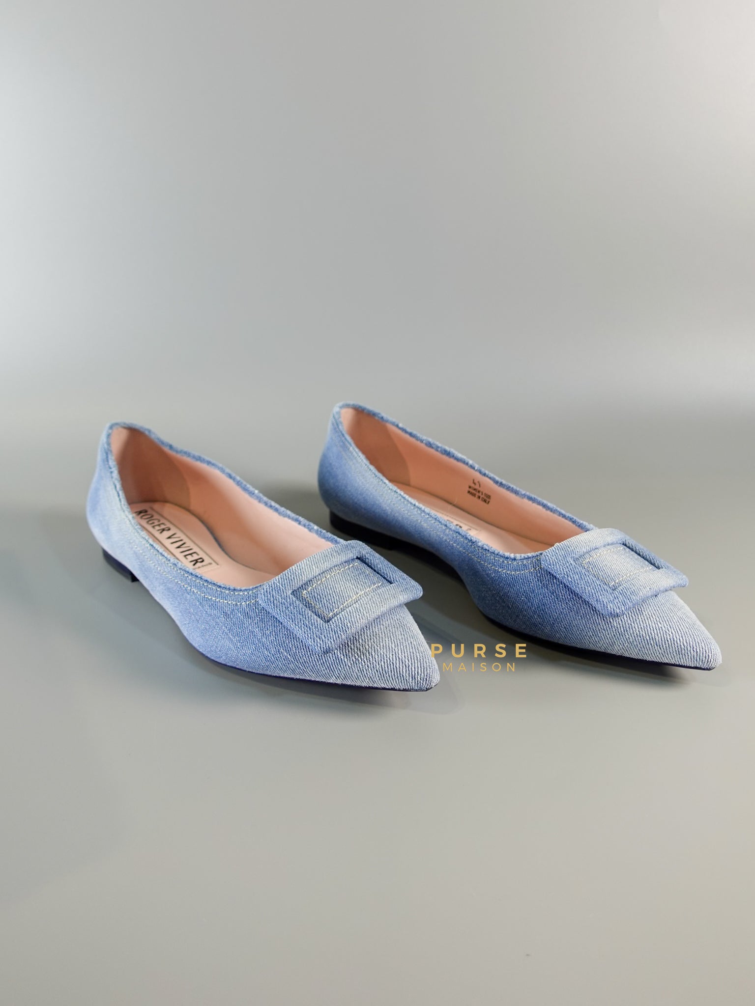 Roger Vivier Fringed Wash Denim Gommettine Ballerina Shoes Size 41 (cm) | Purse Maison Luxury Bags Shop