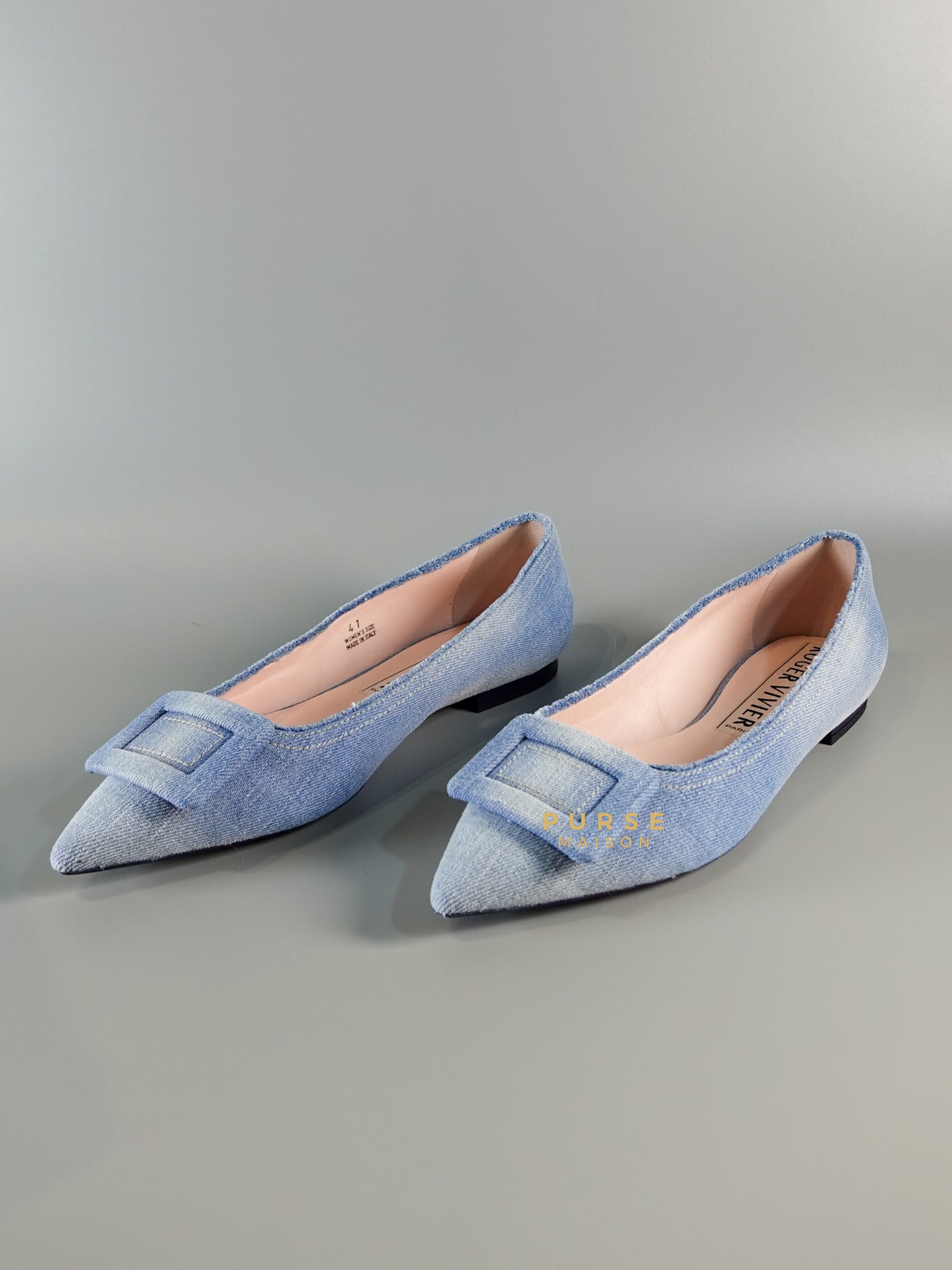 Roger Vivier Fringed Wash Denim Gommettine Ballerina Shoes Size 41 (cm) | Purse Maison Luxury Bags Shop