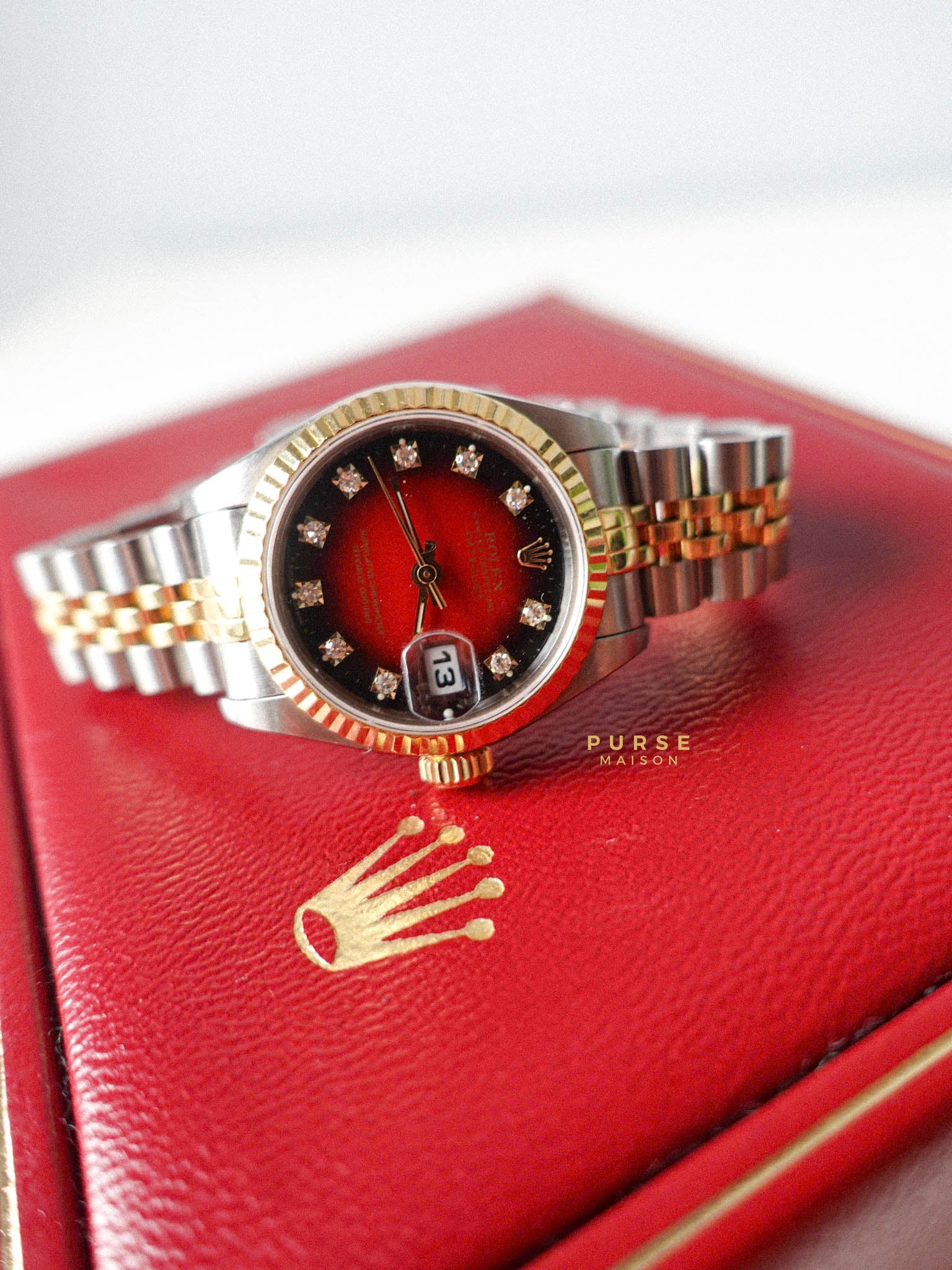 Rolex 1995 Datejust Red Dial Two tone with Diamond 26mm Ladies Watch 69173 | Purse Maison Luxury Bags Shop