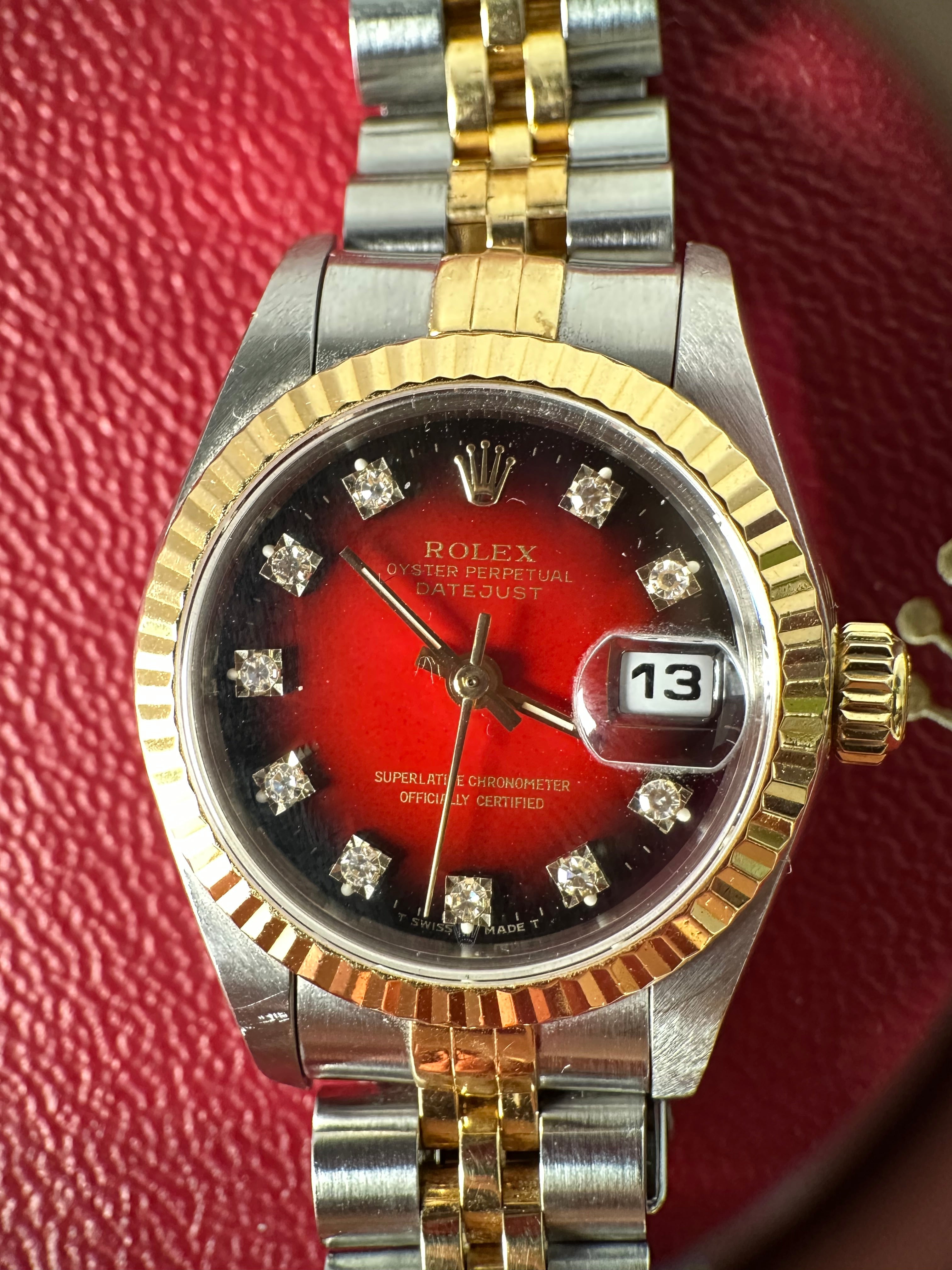 Rolex 1995 Datejust Red Dial Two tone with Diamond 26mm Ladies Watch 69173 | Purse Maison Luxury Bags Shop